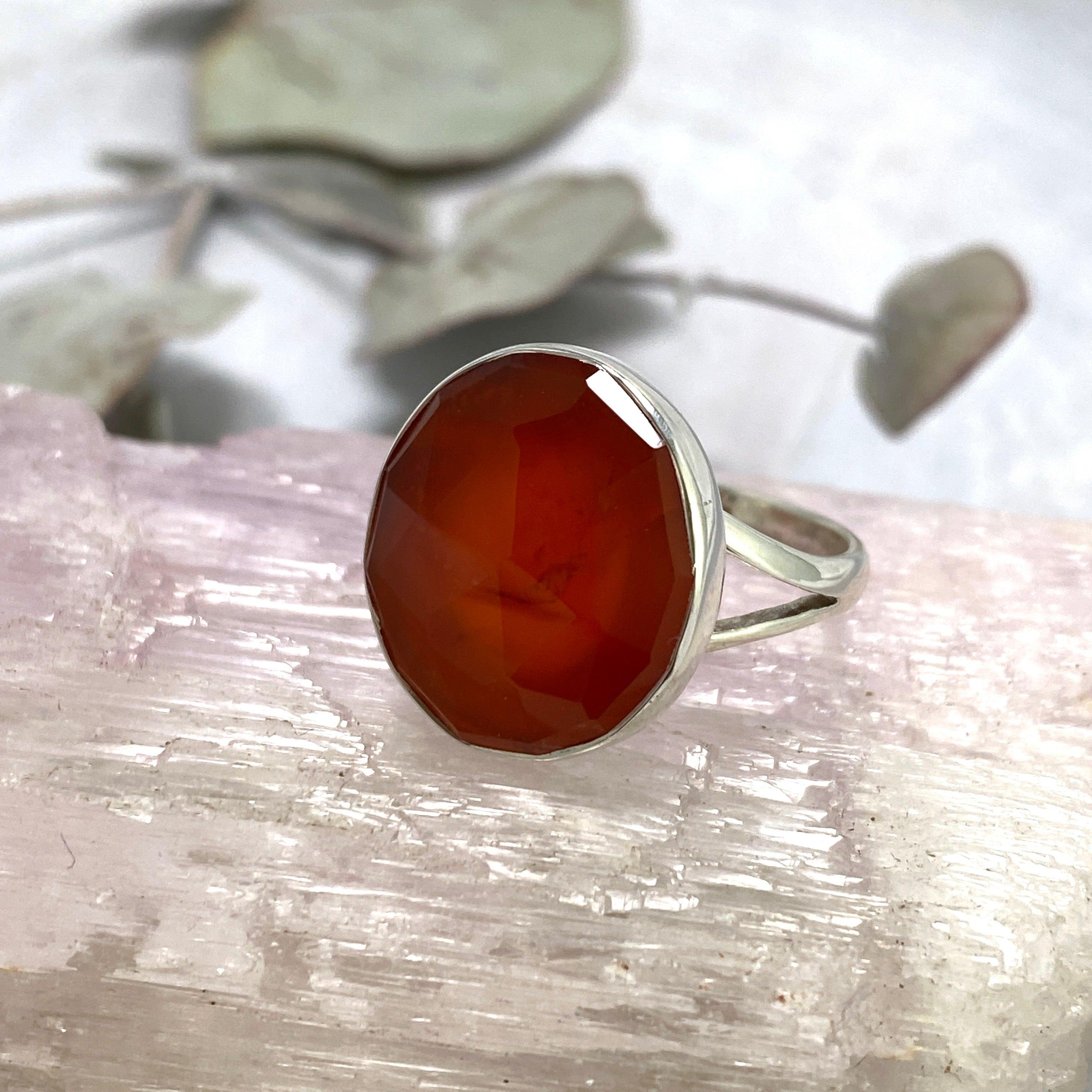 Natural Carnelian Oval Faceted Ring - Size 9 - KRGJ2122 - Elegant Bohemian Jewelry for Women, Perfect for Weddings, Parties & Everyday Wear