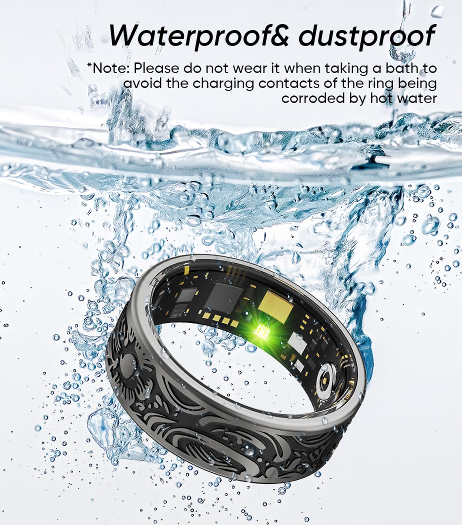 Smart Ring for Men & Women - Heart Rate Monitor, Blood Oxygen (SpO2) & Sleep Tracker - Fitness Tracker with Gesture Control, GPS Pedometer, Step & Calorie Counter - Waterproof Health Ring Compatible with iOS & Android Phones - Perfect for Workouts, Sleep Monitoring & Daily Activity Tracking