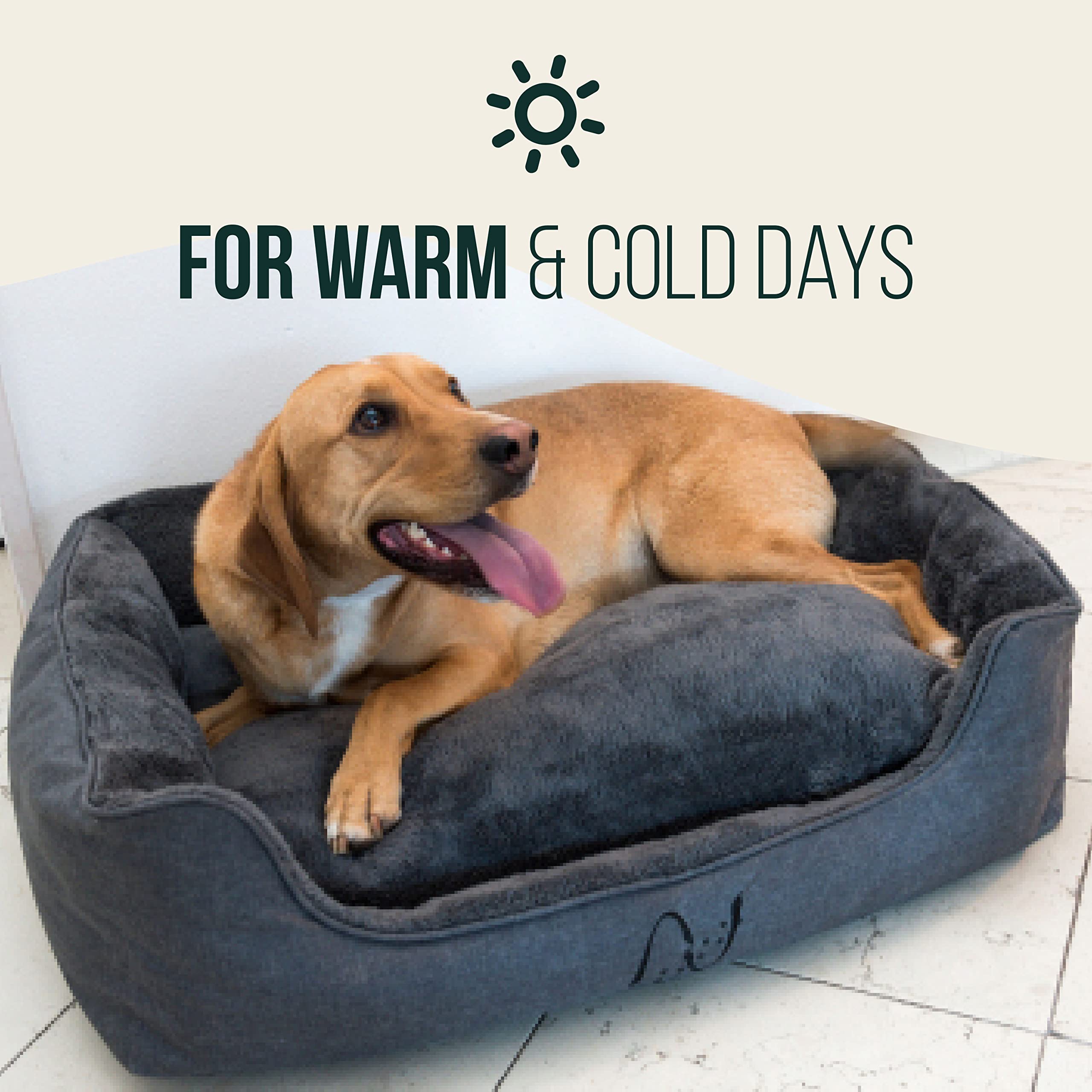 Happilax Washable Plush Dog Bed with Removable Cover - Orthopedic Bolster Pet Bed for Small to Large Dogs - Grey Rectangular Dog Pillow with Raised Edges - Perfect for Living Room, Bedroom & Crate Comfort