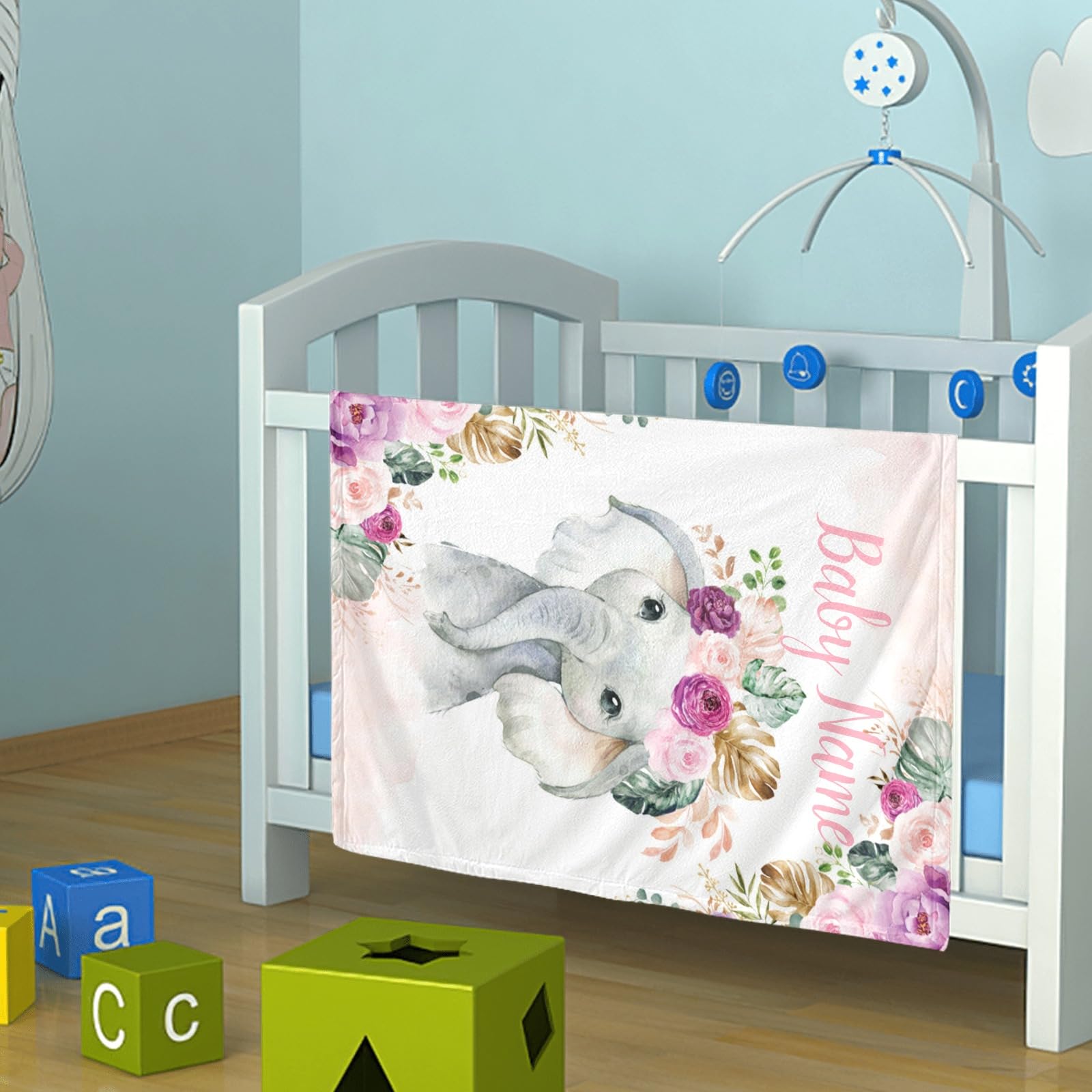 Personalized Baby Blanket with Name - Custom Elephant Design for Boys & Girls | Super Soft Newborn Blanket | Perfect Baby Shower Gift & Nursery Decor | Ideal for Cuddling, Swaddling & Photo Props