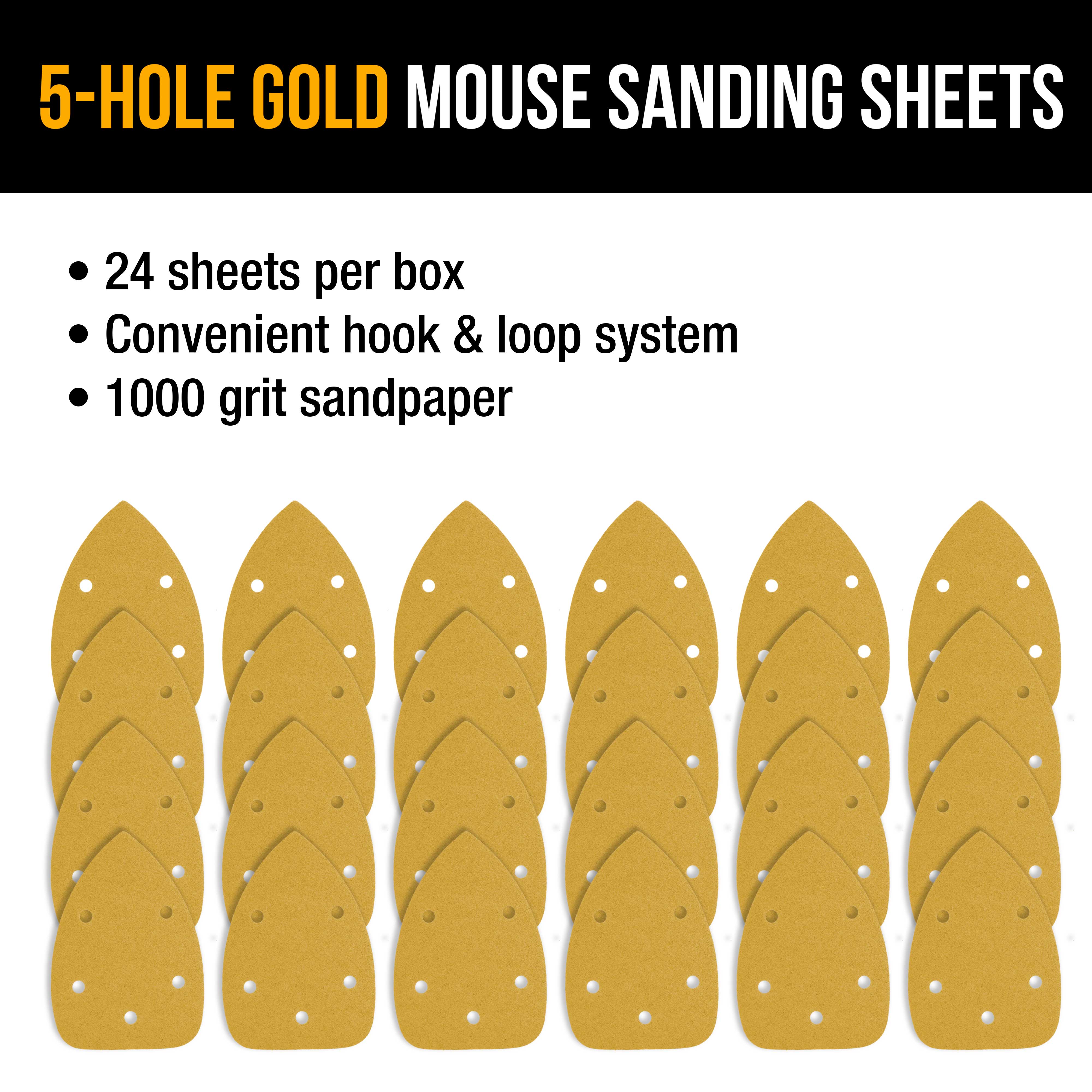 1000 Grit 5 Hole Hook & Loop Sanding Discs for Mouse Sanders - 24 Pack | Perfect for Woodworking, Auto Body Repair & DIY Projects