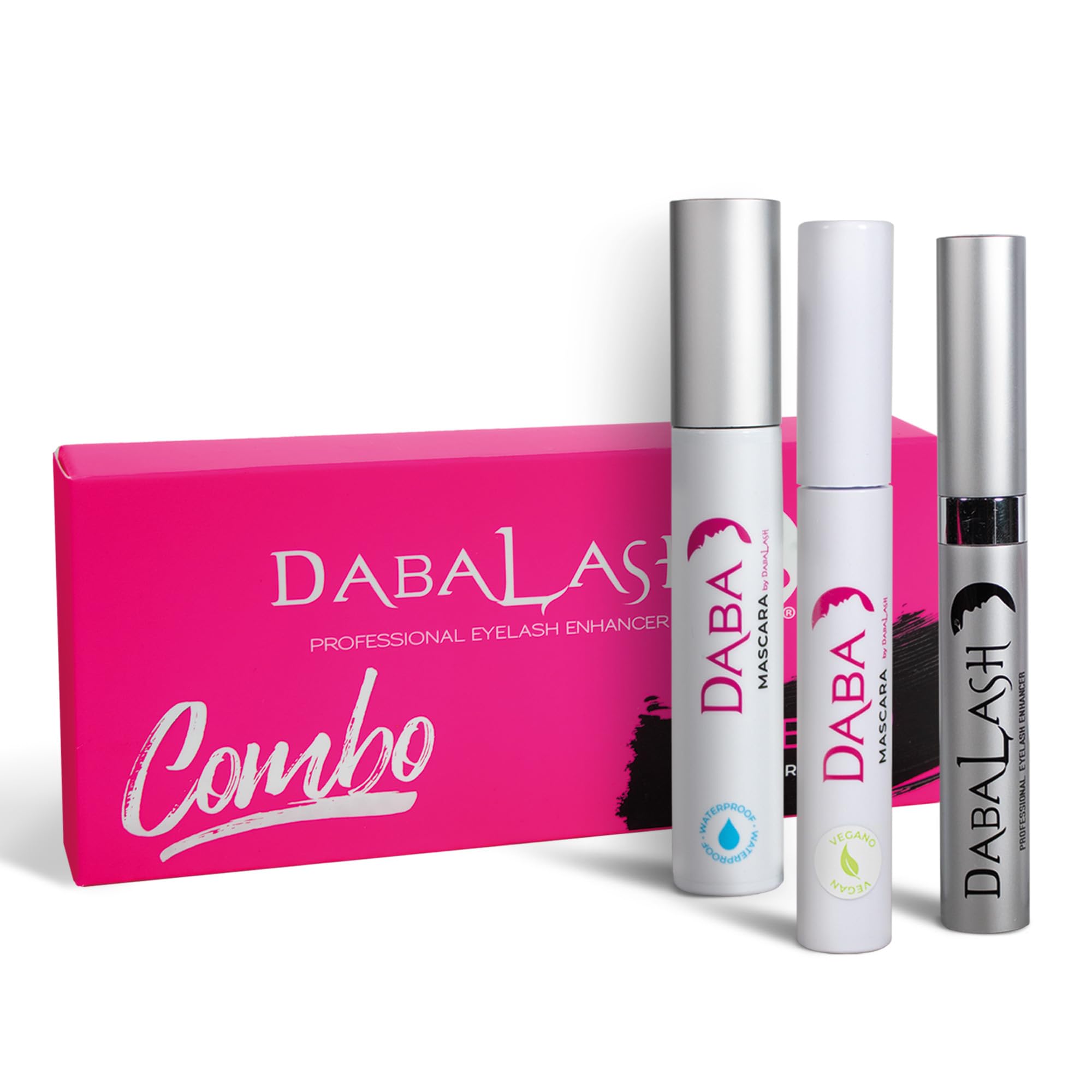 DABALASH Trio Combo - Professional Eyelash & Brow Growth Serum (0.18 oz), Waterproof Volumizing Mascara (0.45 oz), Vegan Lash Enhancing Mascara (0.3 oz) - Natural Looking Longer, Fuller, Thicker Lashes for Day & Night Wear - Perfect for Daily Use, Special Occasions and Lash Care Routine