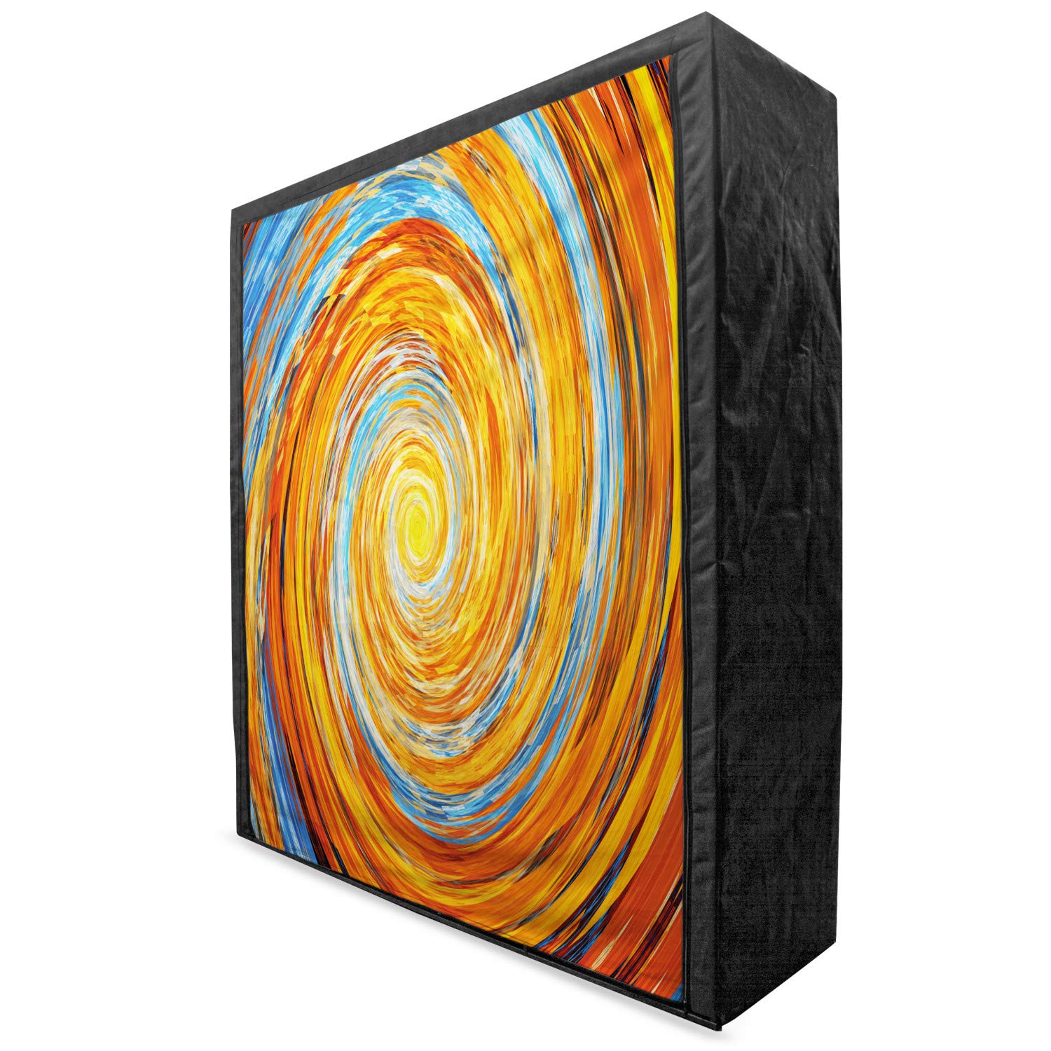 Ambesonne Fractal Portable Fabric Wardrobe | Hippie Style Spiral Design Clothing Organizer with Shelves | 59 Inch Orange & Blue Storage Closet for Bedroom, Dorm, or Travel Use