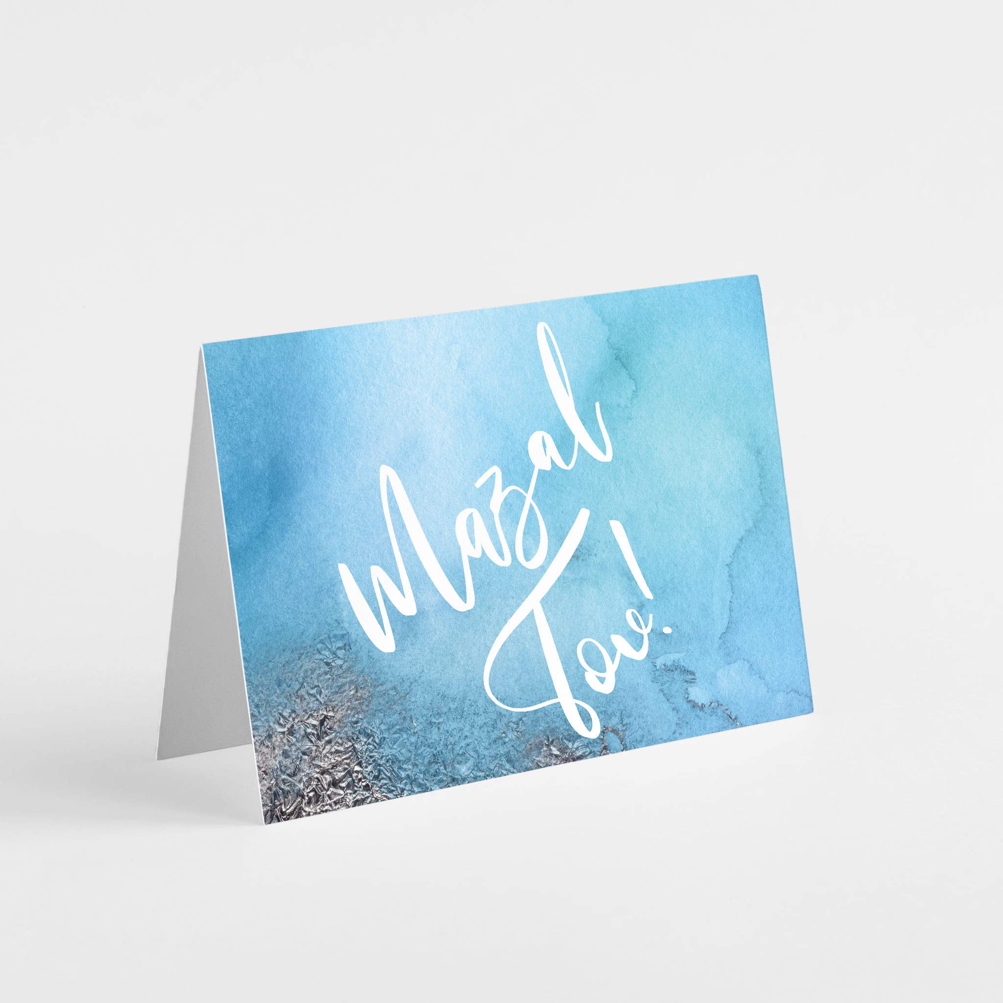 Premium Mazel Tov Greeting Cards Set - 24 Colorful Jewish Bar Mitzvah Cards with White Envelopes - USA Printed Stationery for Special Occasions - Perfect for Bat Mitzvah, Birthday & Jewish Celebrations (Blue Watercolor Design)