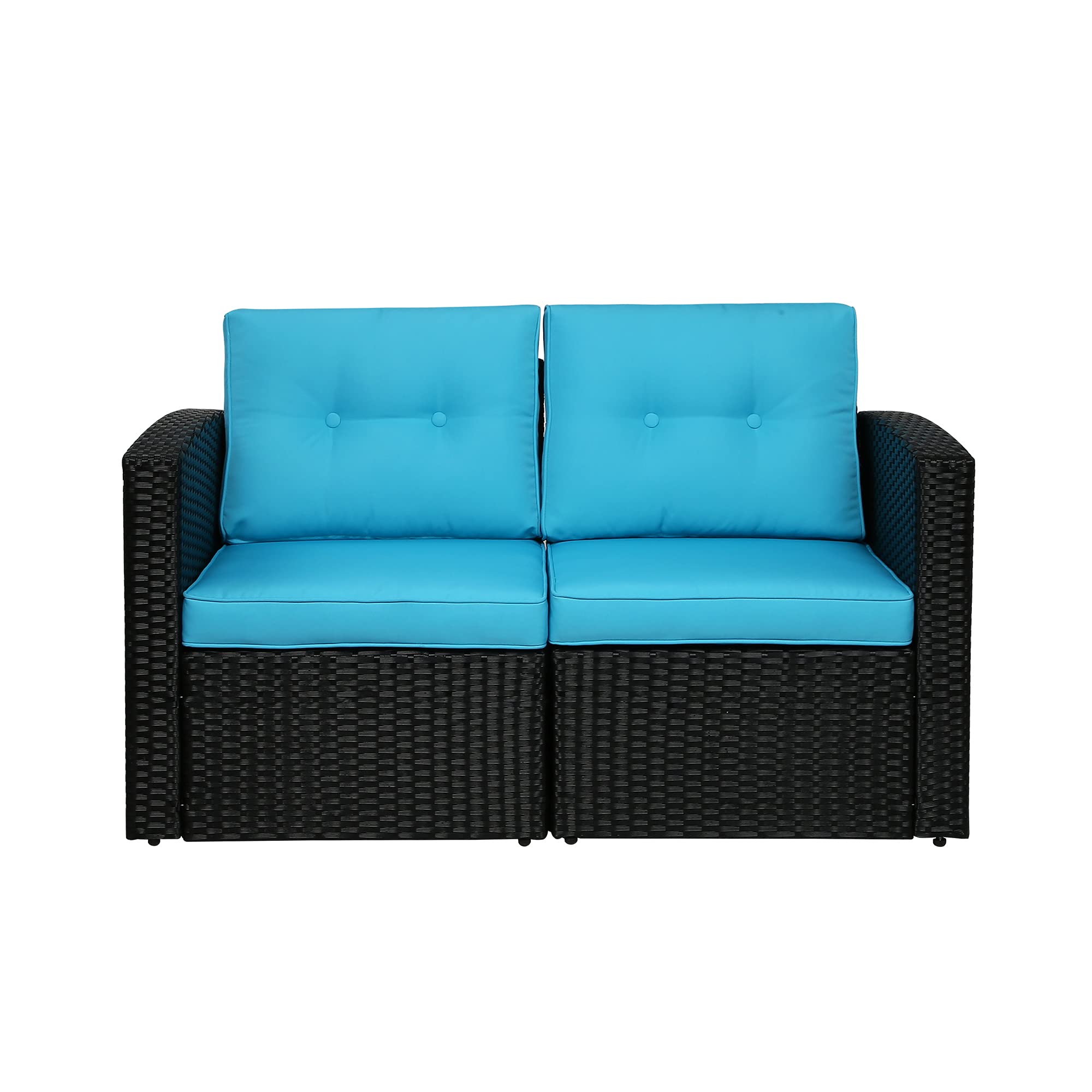 Outdoor Wicker Loveseat Set of 2 - Patio Furniture with Removable Cushions, Aluminum Frame Sectional Corner Sofa for Garden, Deck, Porch - Black/Blue - Perfect for Backyard Relaxation & Outdoor Entertaining