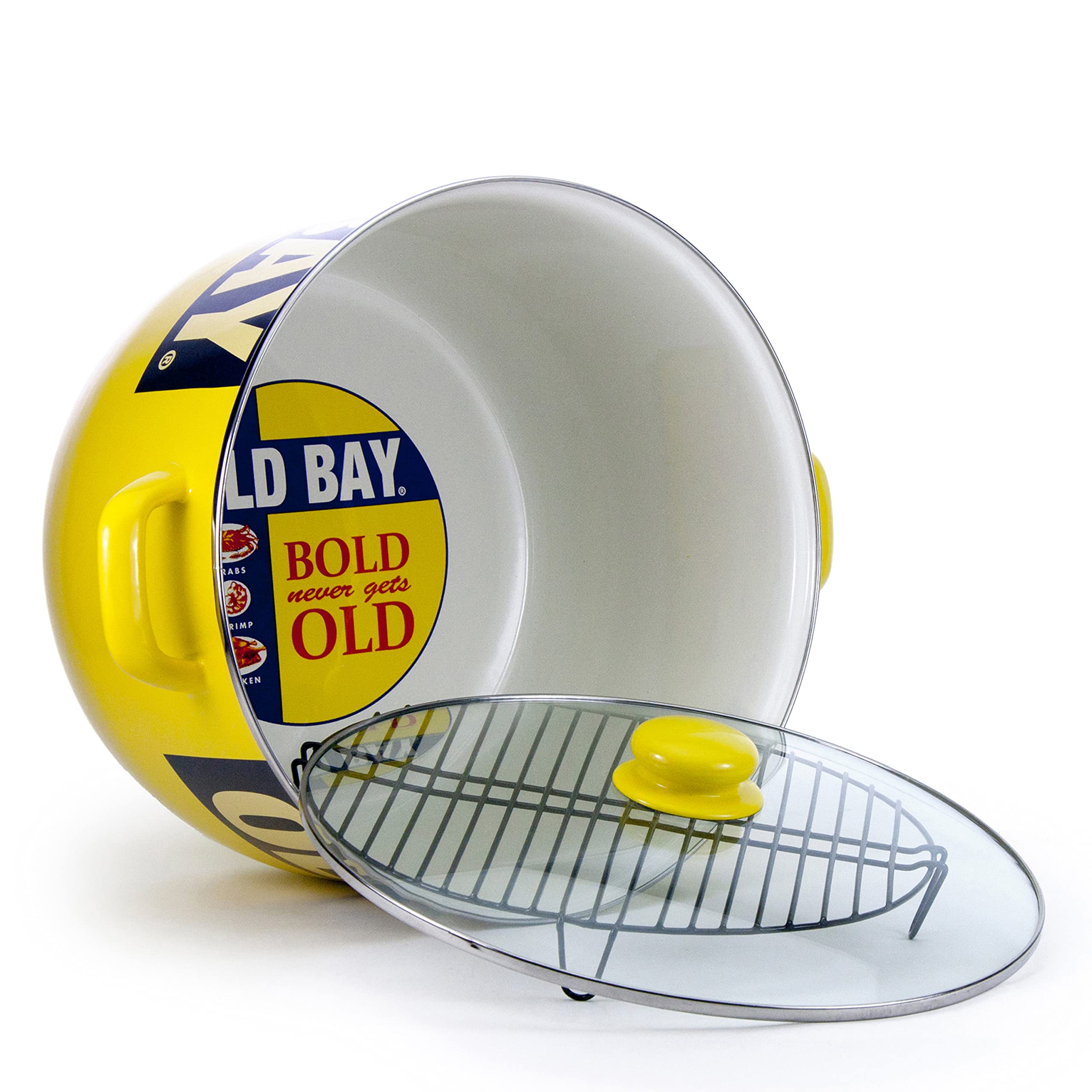 Golden Rabbit Enamelware - 18 Quart Stock Pot with Lid (Old Bay Style) - Perfect for Soups, Stews & Seafood Boils - Durable Enamel Coated Cooking Pot for Home & Commercial Kitchens