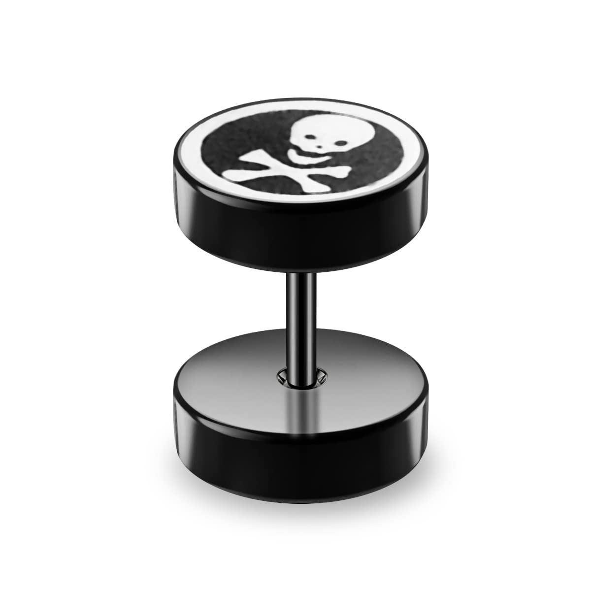 Danger Skull Embossed Laser Cut Black 316L Surgical Steel Fake Plug Earrings - Gothic Punk Body Jewelry for Men & Women - Perfect for Halloween, Concerts and Alternative Fashion