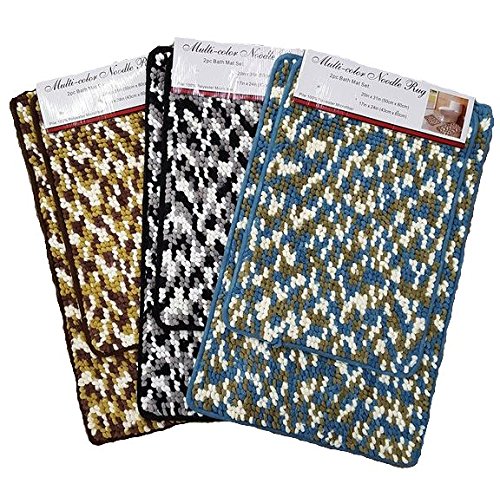 EMPIRE Noodle 2-Piece Luxury Bathroom Rug Set - Soft Microfiber Non-Slip Bath Mats in Blue & Lime Green - Ultra Absorbent for Bathroom, Shower, and Vanity Areas