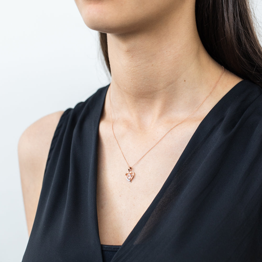 9ct Rose Gold Morganite & Diamond Heart Pendant Necklace with 44cm Chain - Elegant Jewelry Gift for Women, Perfect for Valentine's Day, Anniversary & Special Occasions