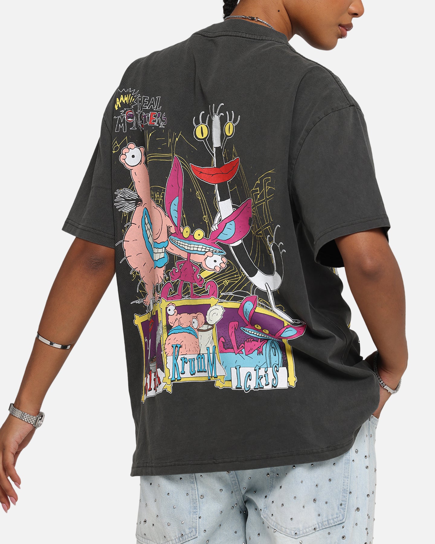 Vintage American Thrift x Aaahh!!! Real Monsters Graphic Tee - Distressed Black T-Shirt for Men & Women | 90s Cartoon Nostalgia, Casual Streetwear, Halloween Costume