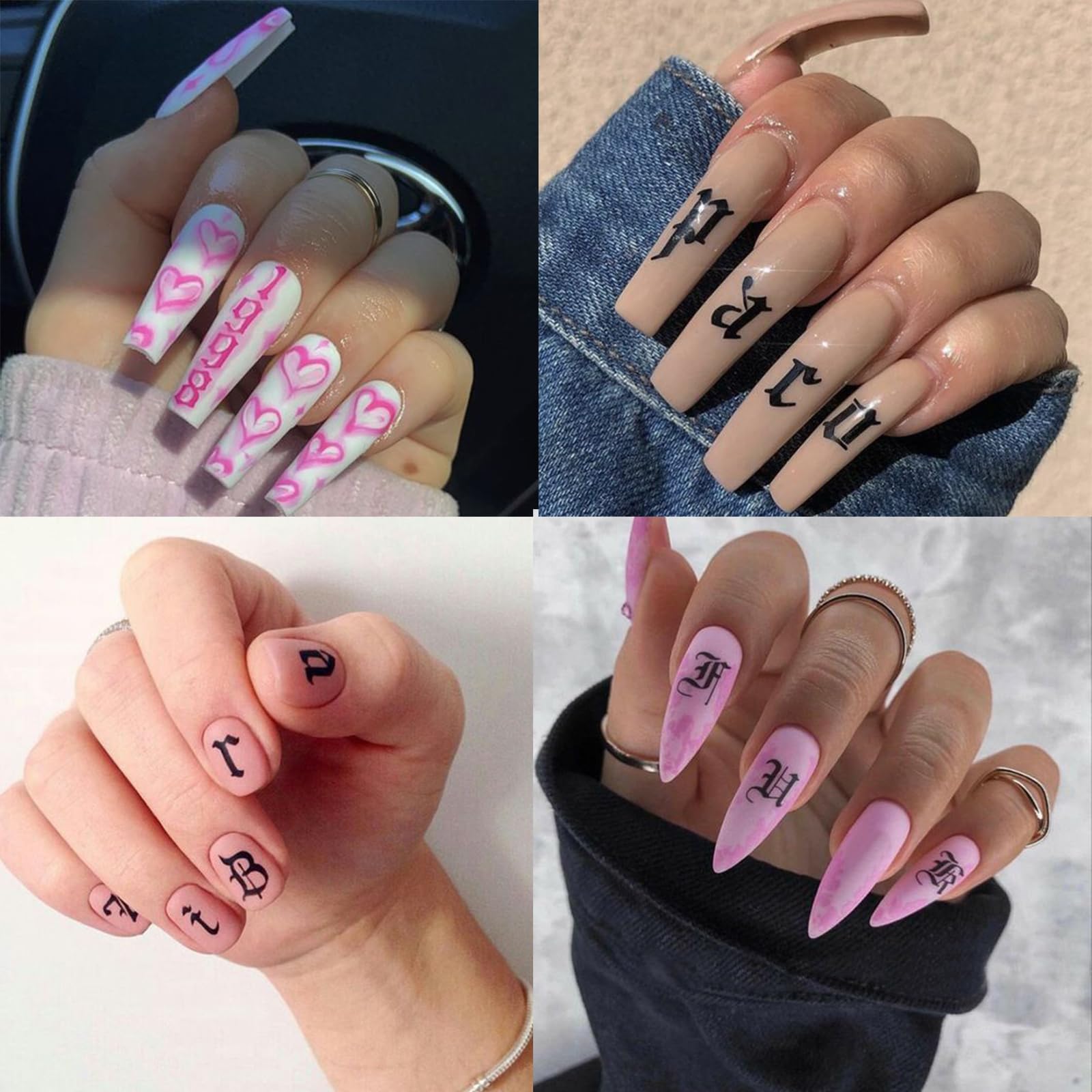 Holographic 3D Self-Adhesive Old English Alphabet Nail Art Decals - 8 Sheets with 8 Colors for Women & Girls DIY Manicure | Perfect for Parties, Weddings, and Special Occasions