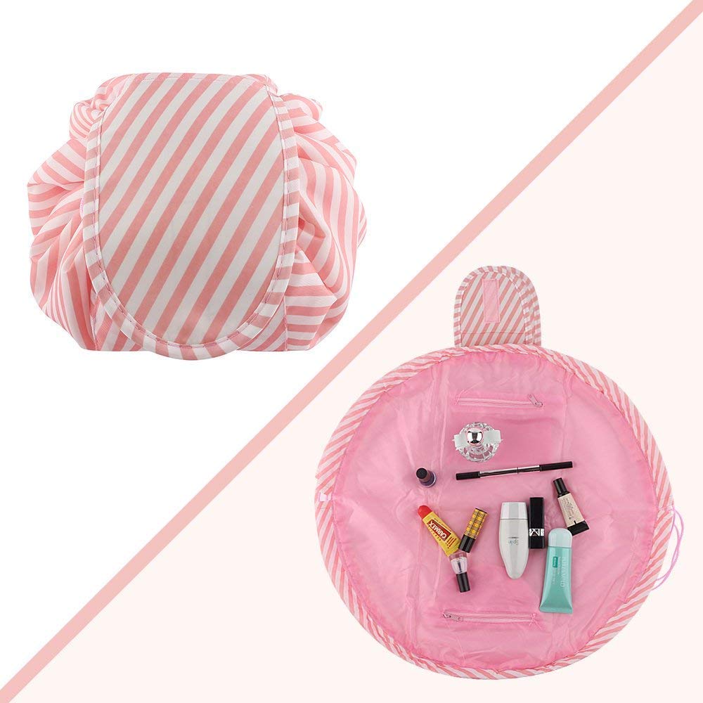 Cluemart Pink Barrel Shaped Cosmetic Makeup Bag - Waterproof Travel Organizer Pouch for Toiletries & Beauty Essentials | Perfect for Vacation, Gym, and Daily Use