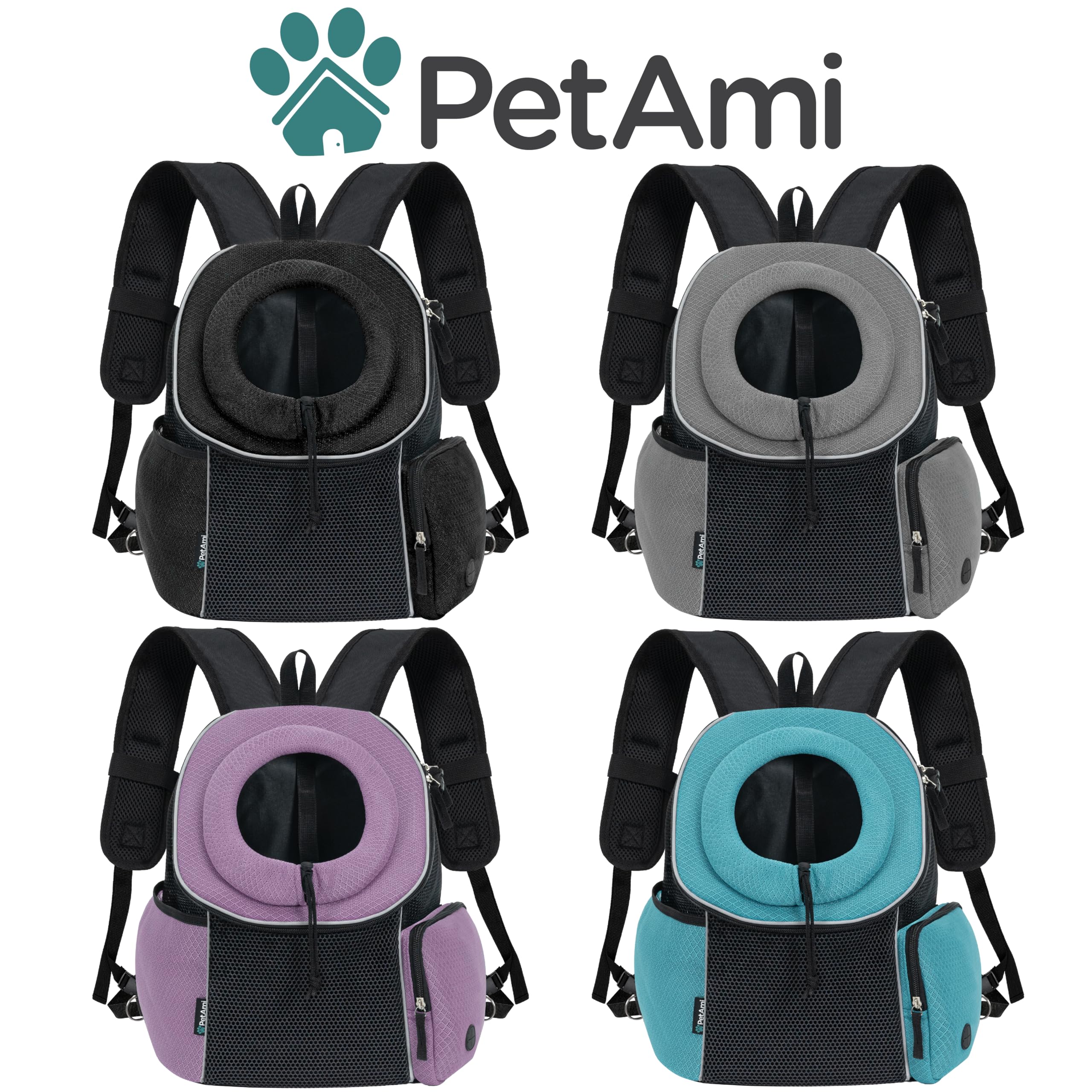 PetAmi Adjustable Dog Carrier Backpack - Ventilated Pet Chest Carrier for Small Dogs & Cats up to 14 lbs - Perfect for Hiking, Camping & Travel - Black