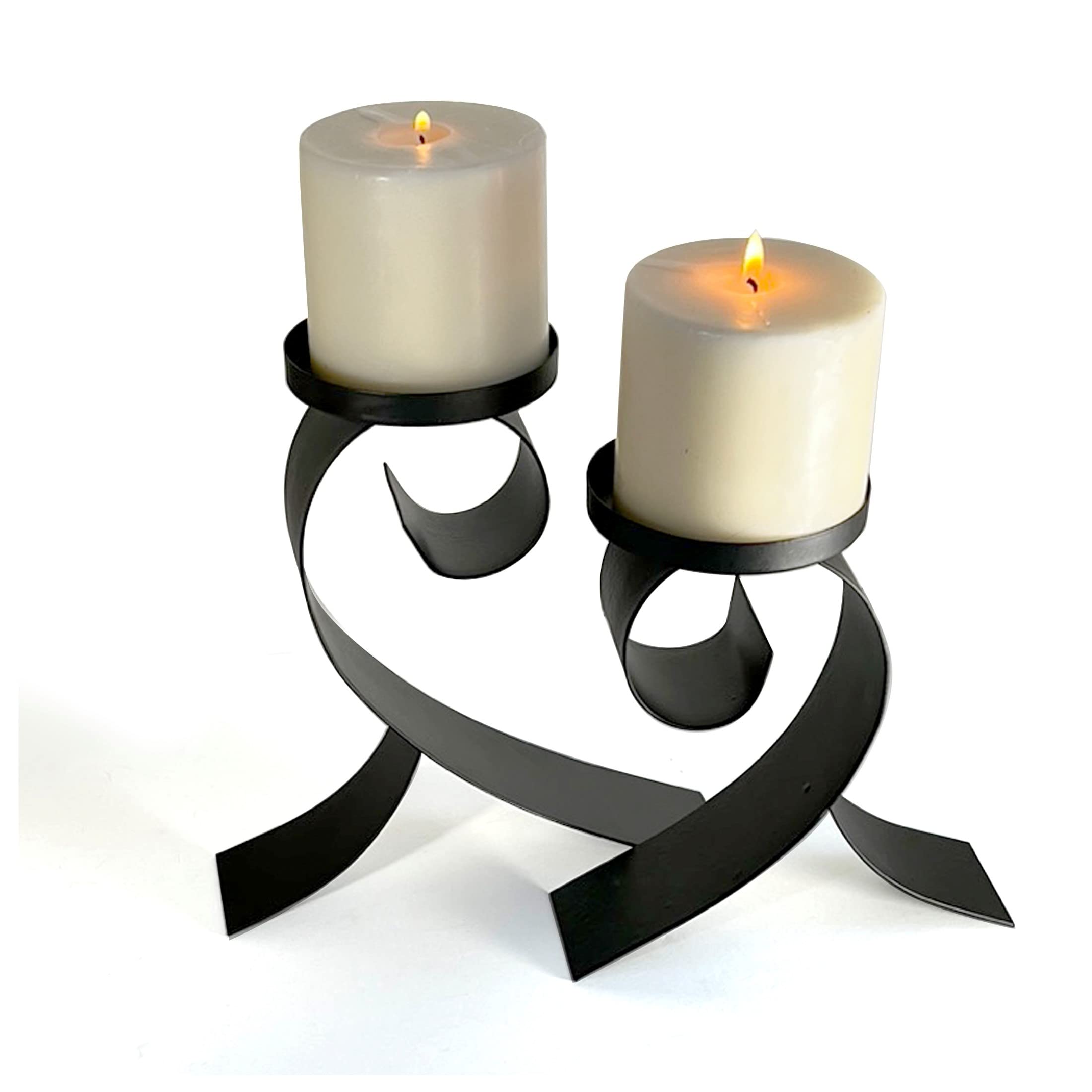 Lily’s Home Contemporary Scrollwork Pillar Candle Holders - Set of 2 Black Iron Candle Stands for Table Decor, Wedding Centerpieces & Home Decor - Steel Candle Holders (Candles Not Included)