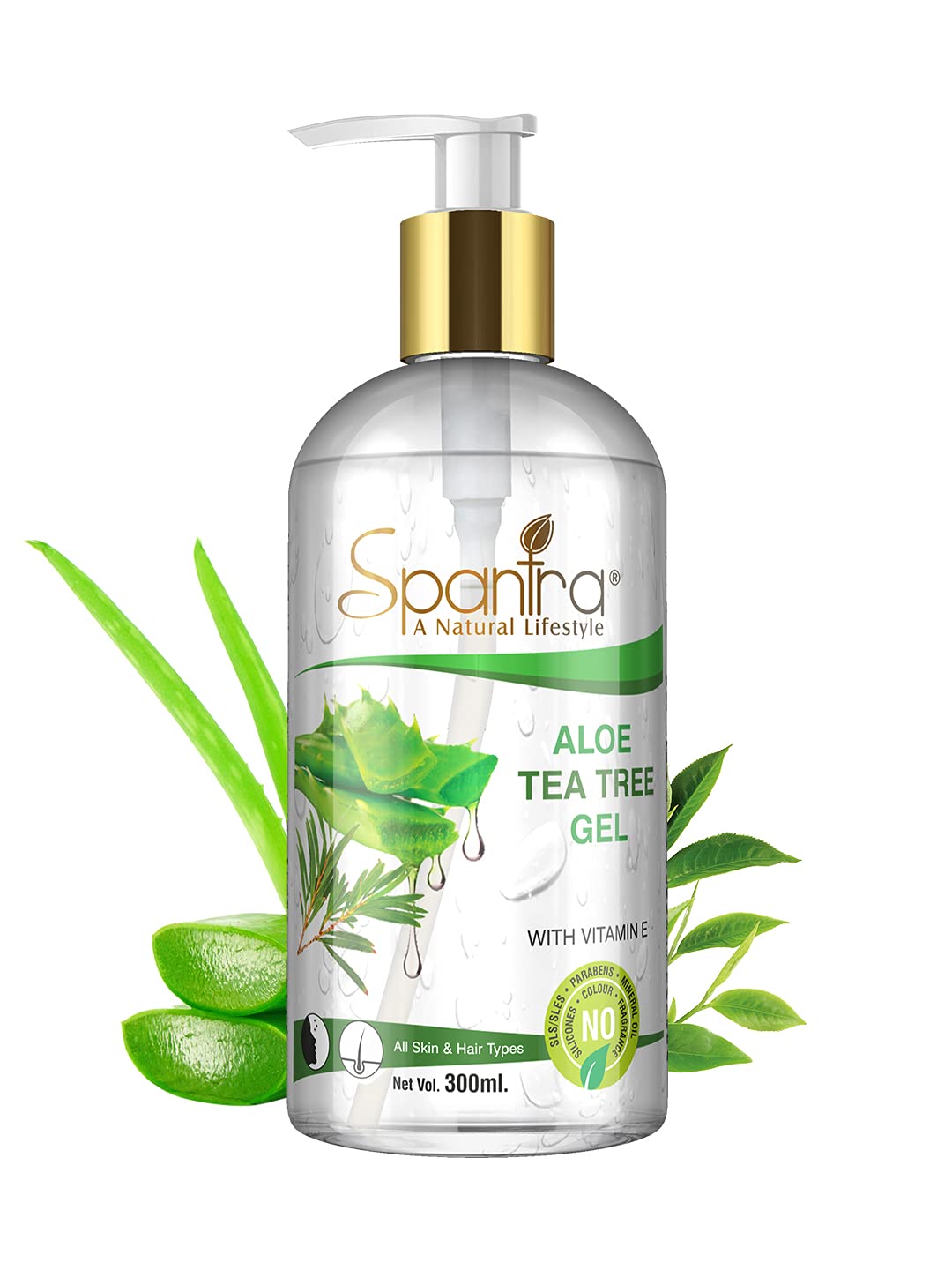 Spantra Aloe & Tea Tree Multipurpose Gel - Acne Treatment, Healthy Hair Moisturizer, 300ml | Perfect for Skin Care & Styling