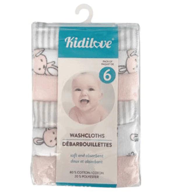 Kidilove Soft Baby Washcloths - 6 Pack for Newborns & Toddlers - Gentle Bath & Face Cleaning for Sensitive Skin