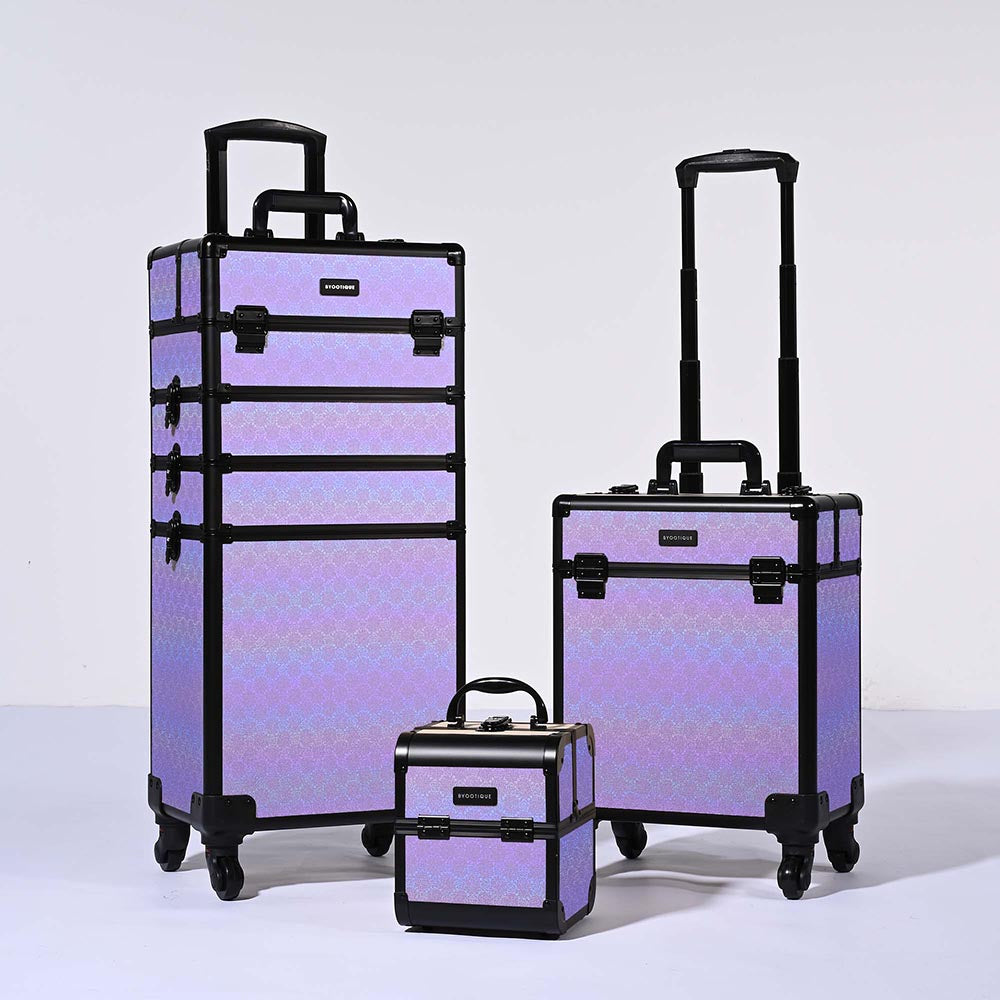 TheLAShop ForgetMeNot Rolling Makeup Case Set (3-Piece) - Professional Cosmetic Organizer for Travel, Salon & Home Storage | Portable Beauty Case with Wheels