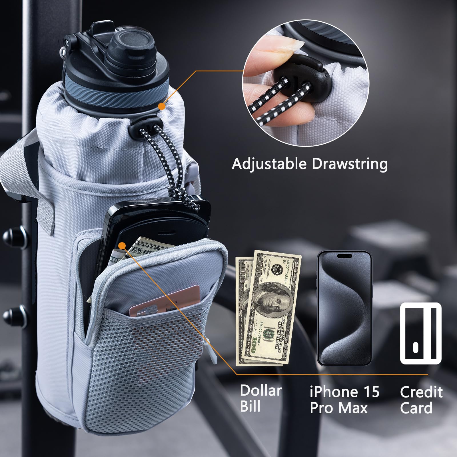 Magnetic Gym Bottle Holder with Phone Pocket - Adjustable Water Bottle Sling Bag for Running, Hiking & Workout Essentials - Perfect for Fitness, Outdoor Sports & Travel Accessories