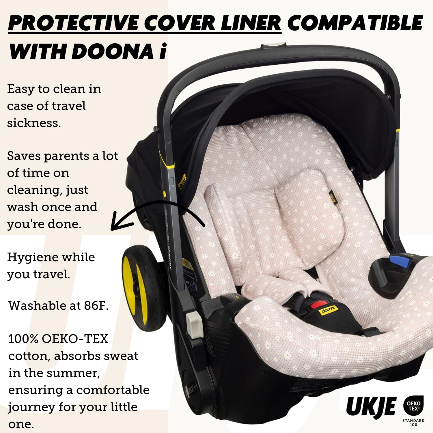 UKJE Doona Car Seat and Stroller Cover - CPSC Certified Infant Car Seat Protector & Liner in Eucalyptus Pink Daisy | Perfect for Travel, Daily Commutes & Baby Safety