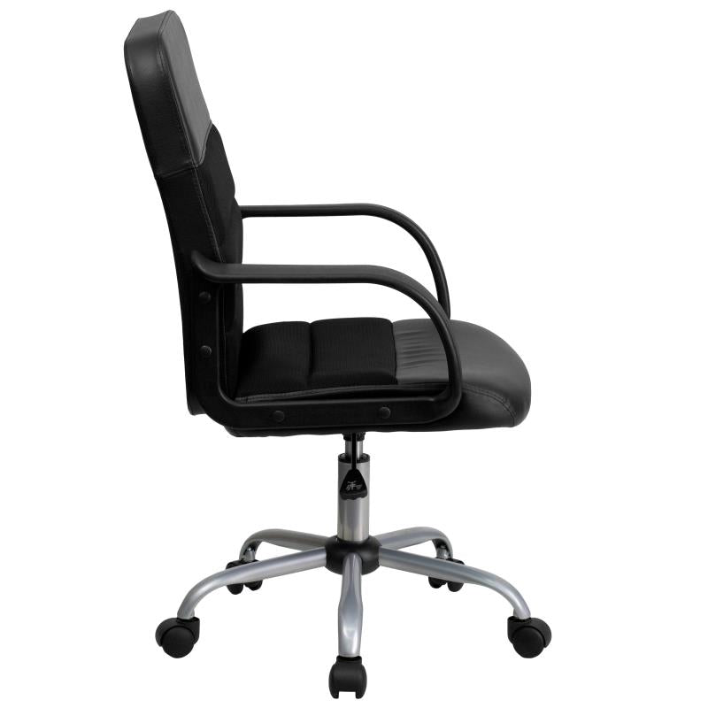 FLASH Manor Mid Back Black Leather and Mesh Swivel Task Office Chair with Arms - Ergonomic Desk Chair for Home Office, Gaming & Workspace Comfort