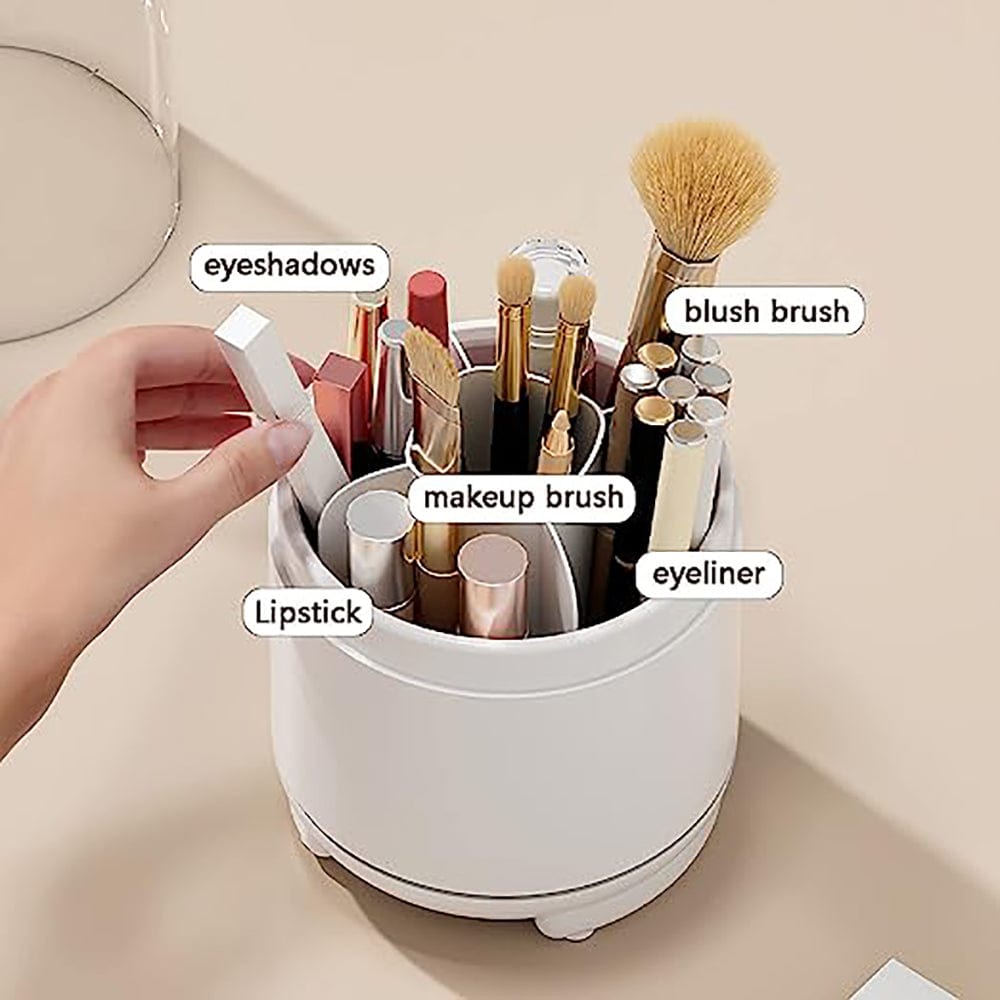360° Rotating Transparent Makeup Brush Organizer - Dust Proof Cosmetic Storage Box for Brushes & Beauty Tools (White) | Perfect for Vanity, Bathroom & Travel Organization
