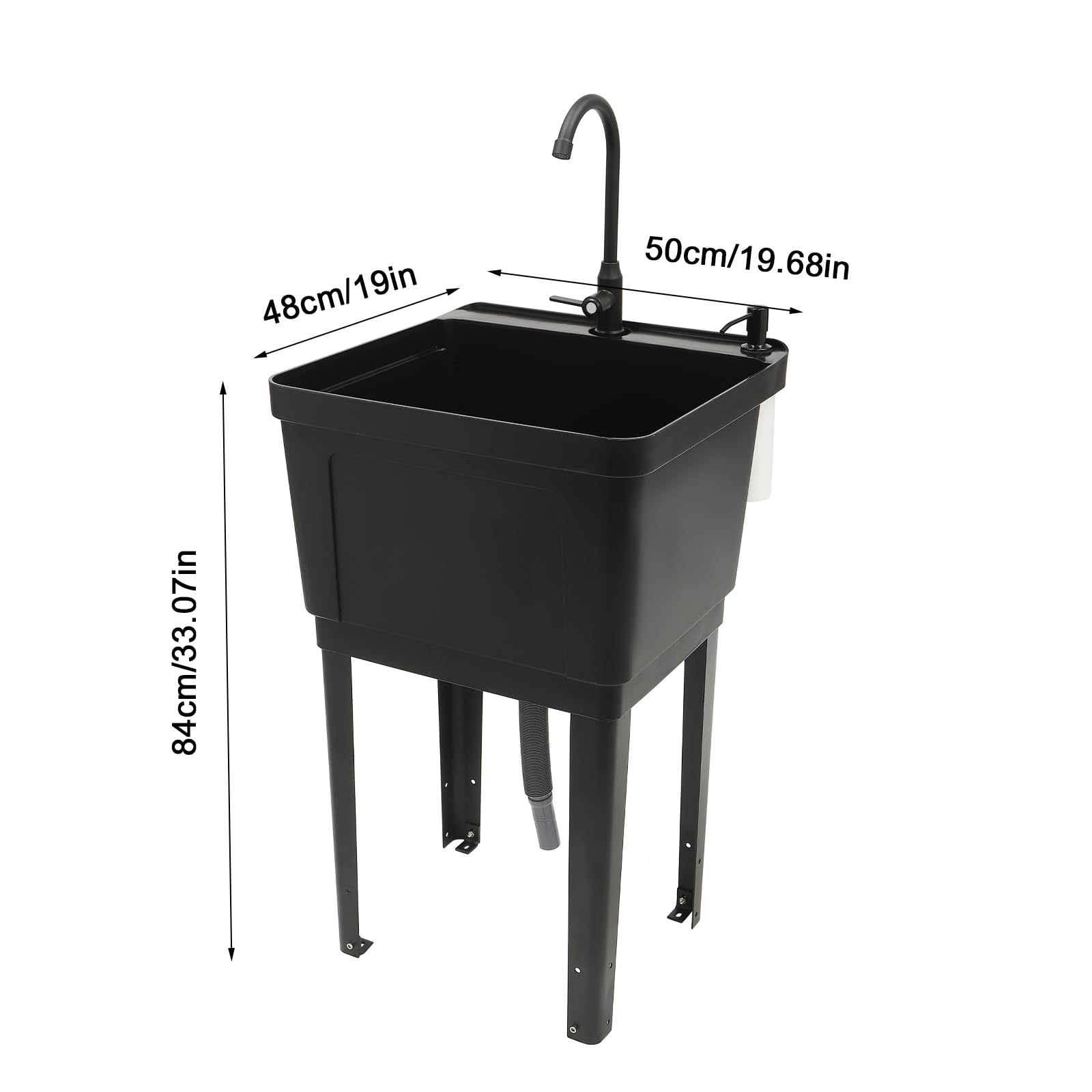 Freestanding Laundry Utility Sink with Faucet & Drain Kit - Heavy Duty Washing Tub for Basement, Garage, Garden & Laundry Room - Durable Black Standalone Sink for Home Cleaning & Outdoor Use