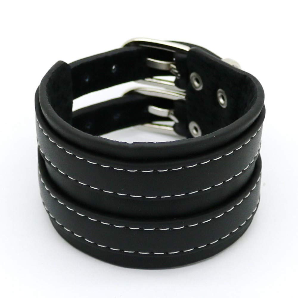 ESCYQ Men's Black Leather Bracelet with Buckle - Retro Fashion Jewelry for Casual Wear - Perfect for Everyday Style, Gifts & Outfit Accessories
