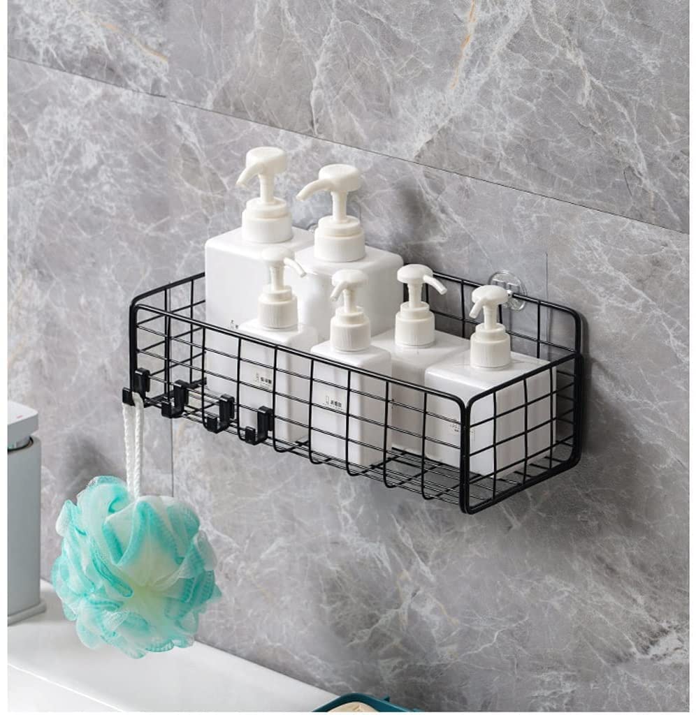 MUSUMI No-Drill Wall Mounted Bathroom Shelf - Rustproof Stainless Steel Storage Organizer for Bathroom, Kitchen, Toilet - Space Saving Hanging Basket & Shelf (Black) - Perfect for Small Spaces, Apartments & RV Bathrooms