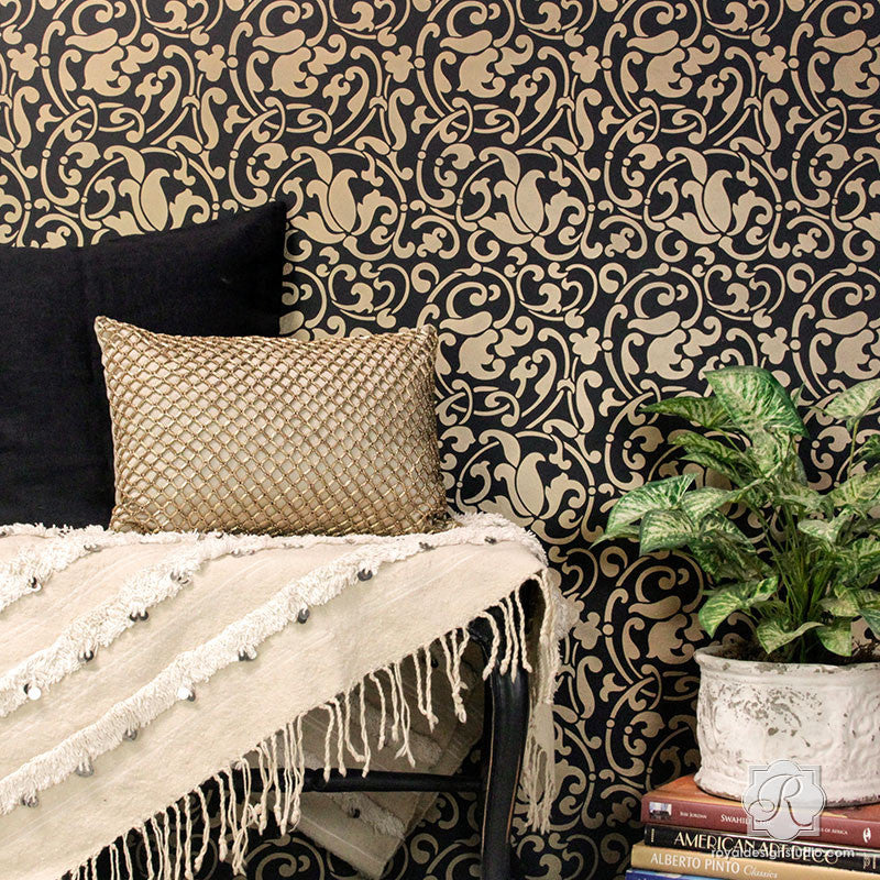 Jameela Vine Moroccan Wall Stencil - DIY Home Decor, Arabic Pattern Template for Painting, Wall Art, and Furniture Upcycling | Perfect for Living Room, Bedroom, and Boho Style Interiors