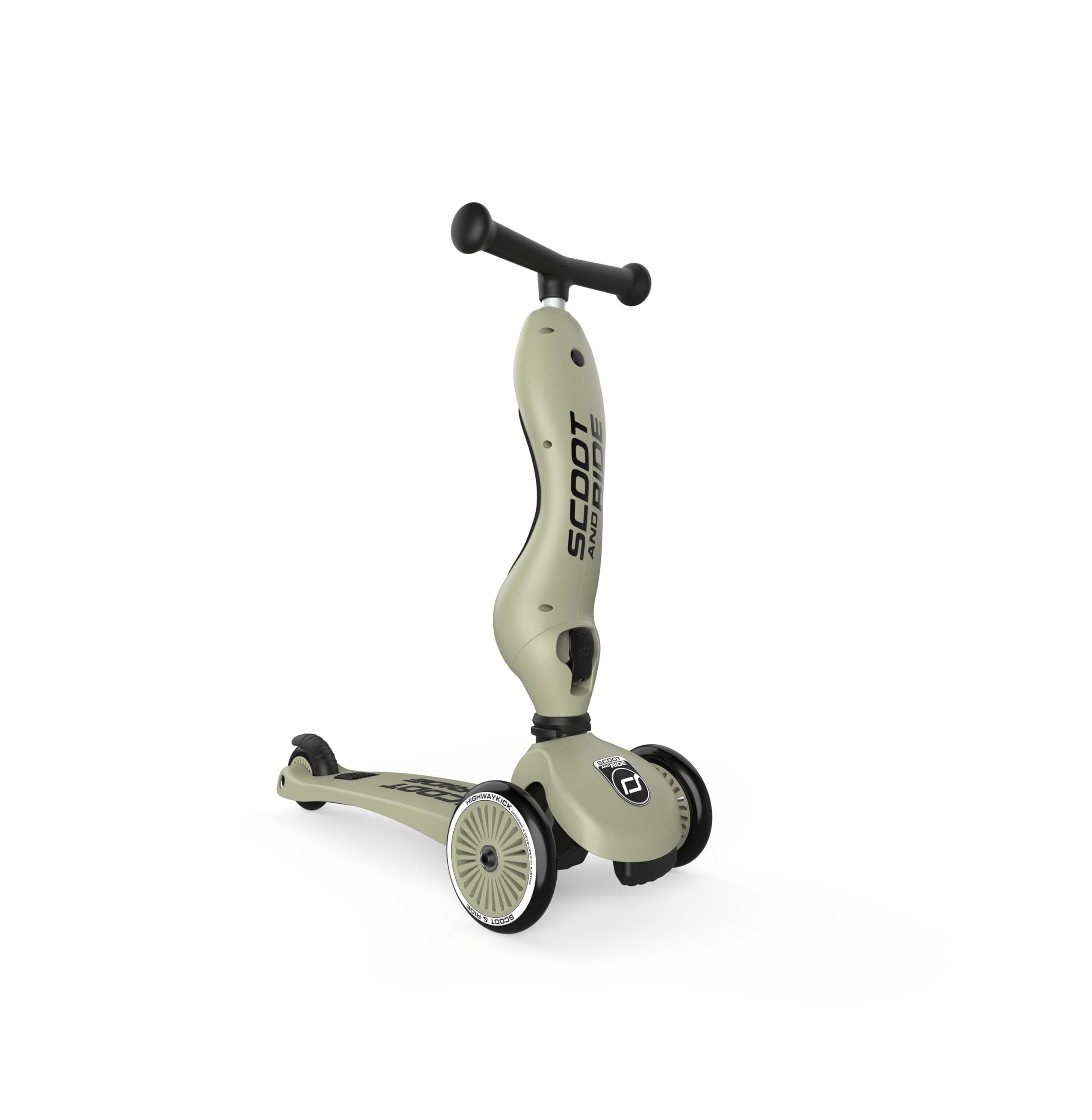 Scoot & Ride Highwaykick 1 2-in-1 Ride-On & Stand Scooter for Kids Ages 1-5 - Olive Green | Toddler Push Scooter & Balance Bike Alternative for Indoor & Outdoor Play