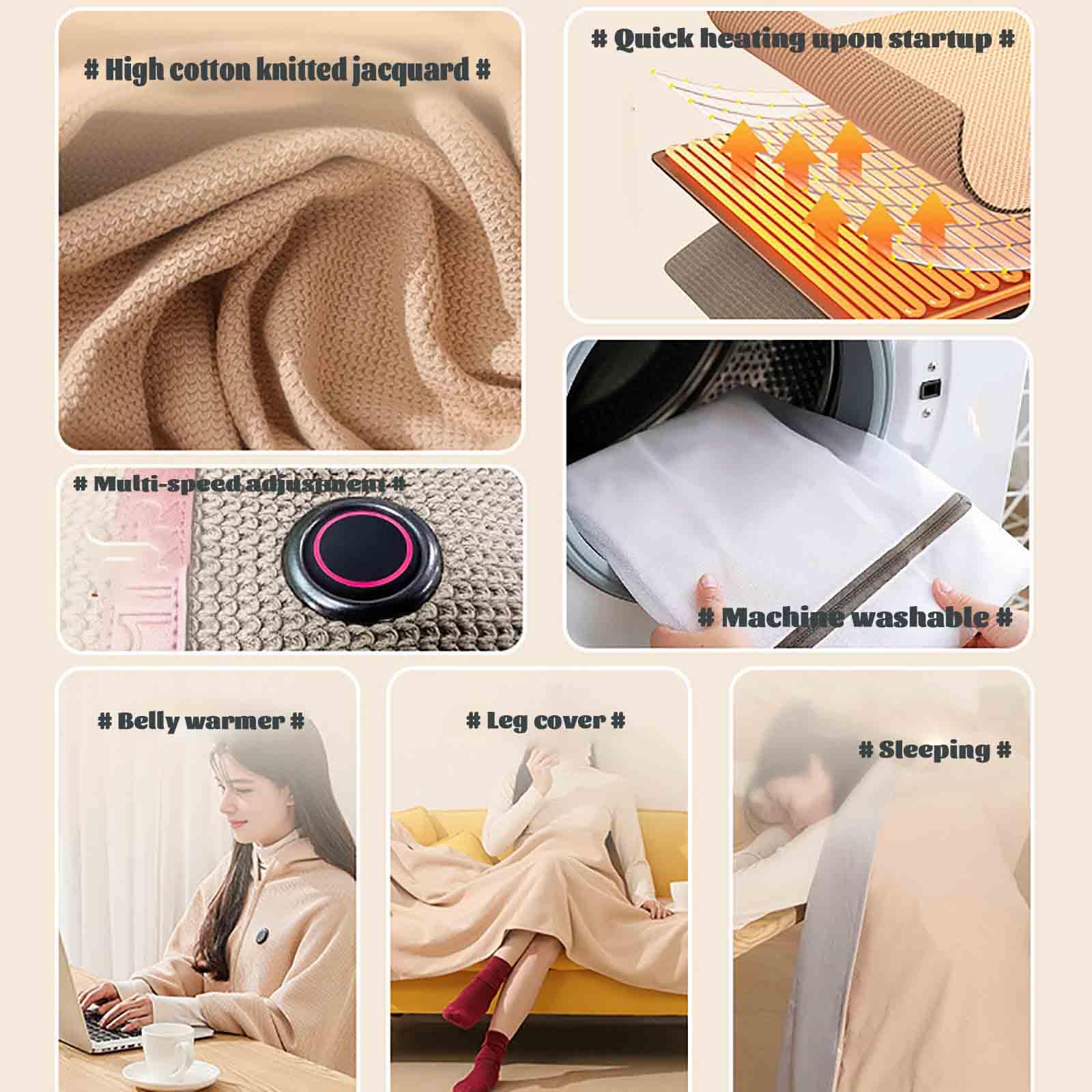 Freelady USB-Powered Heated Shawl Wrap for Women - Soft Portable Electric Blanket with Zipper - Perfect for Office, Travel & Home Use - Includes 2pcs (Grey)