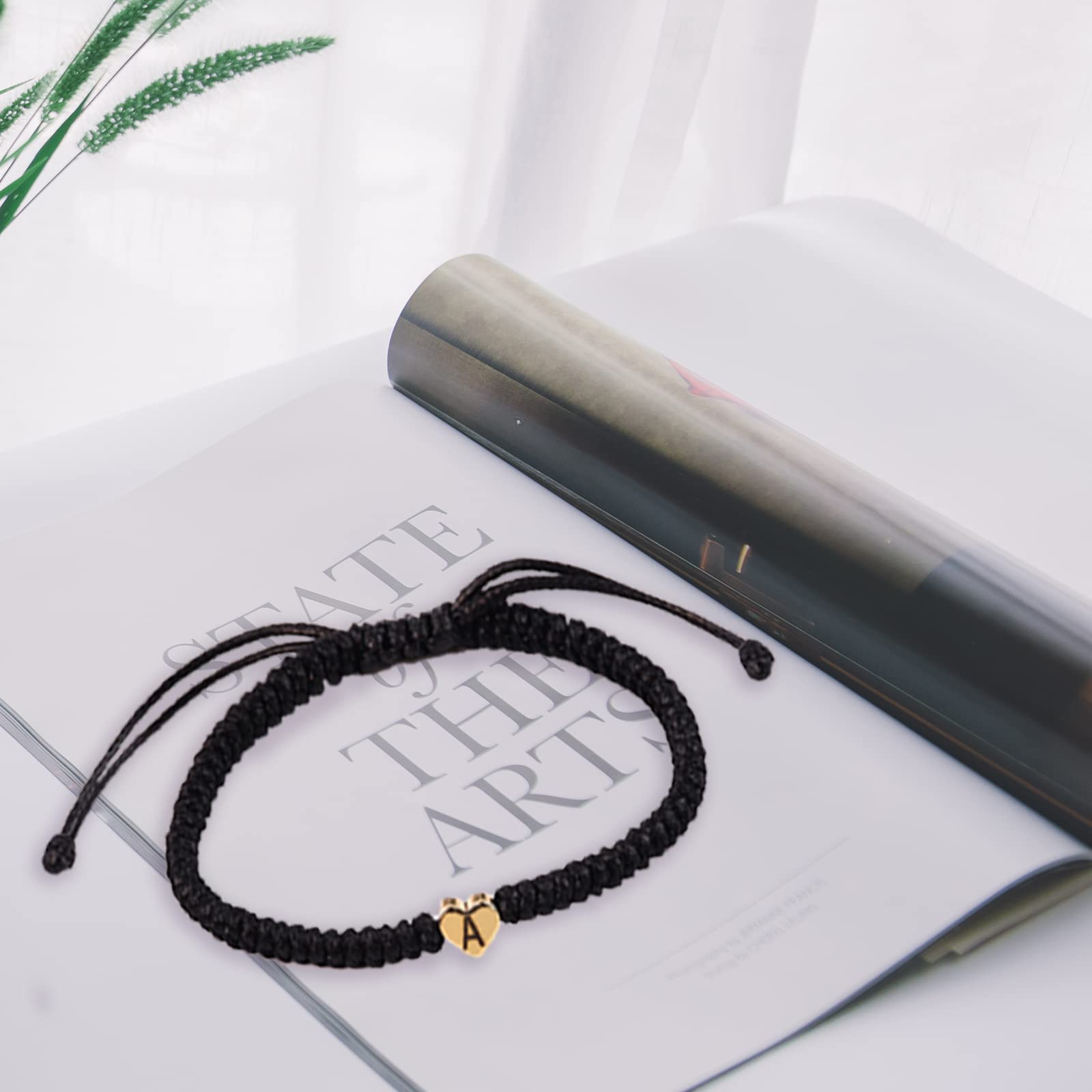 Personalized Initial Bracelets for Women, Men, Teens - Adjustable A-Z Letter Braided Friendship Jewelry - Best Birthday, Graduation, Mother's Day Gift for Mom, Best Friend - Handmade Heart Link Design (Black, Letter E) - Perfect for Everyday Wear, Special Occasions & Gift Giving