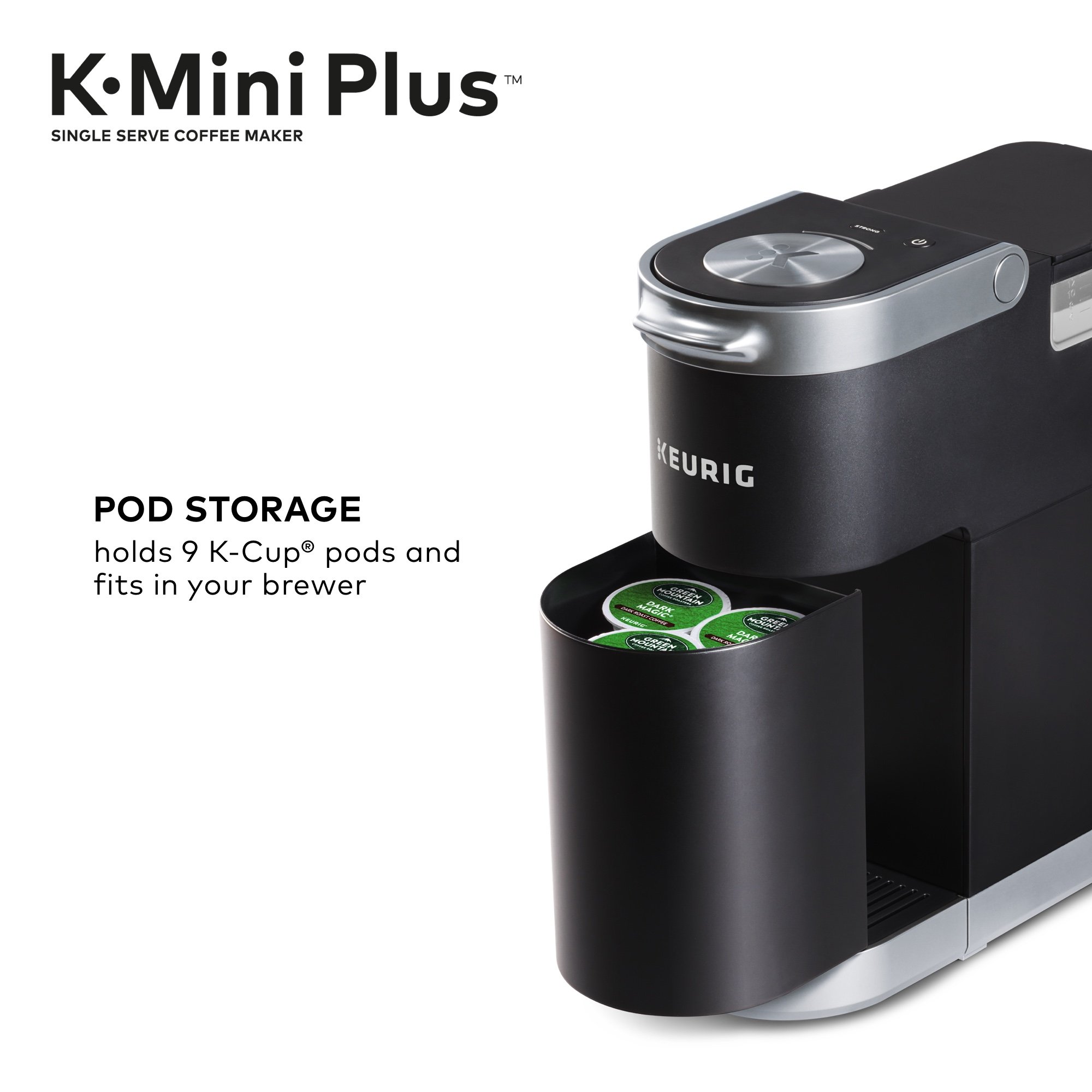 Keurig K-Mini Plus Single Serve Coffee Maker with 32 Green Mountain Breakfast Blend Coffee Pods - Compact & Fast Brewing for Home, Office, and Dorm Use