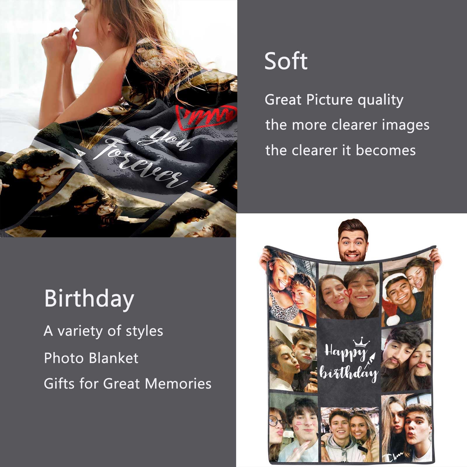 Personalized Photo Blanket for Couples - Custom Picture Blanket Gift for Boyfriend, Girlfriend, Wife & Husband | Anniversary, Valentine's Day & Christmas Gift Idea | Cozy Home Decor for Couples & Family