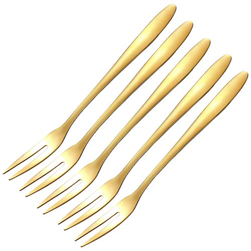 Stainless Steel Fruit Forks Set of 5 - Small Dessert Forks for Cake, Pastry, Buffet, Birthday Party - 8 Color Options (13cm) - Perfect for Home, Restaurant & Kitchen Tableware