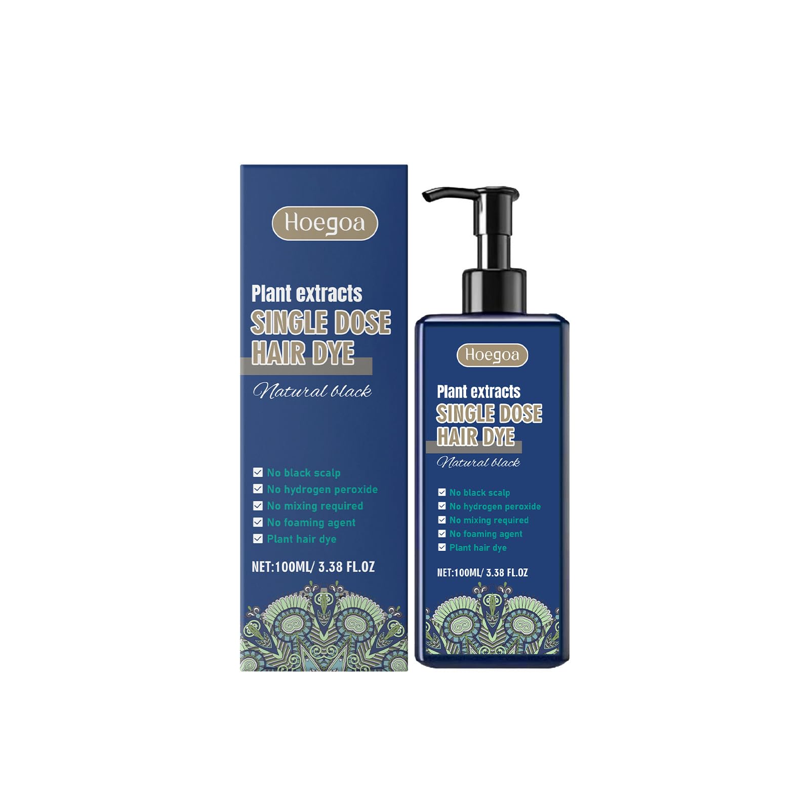 Natural Black Hair Dye Shampoo for Men & Women - Long Lasting Permanent Hair Color with Mild Plant Extracts Formula | At-Home Salon Quality Hair Coloring for Gray Coverage & Vibrant Results