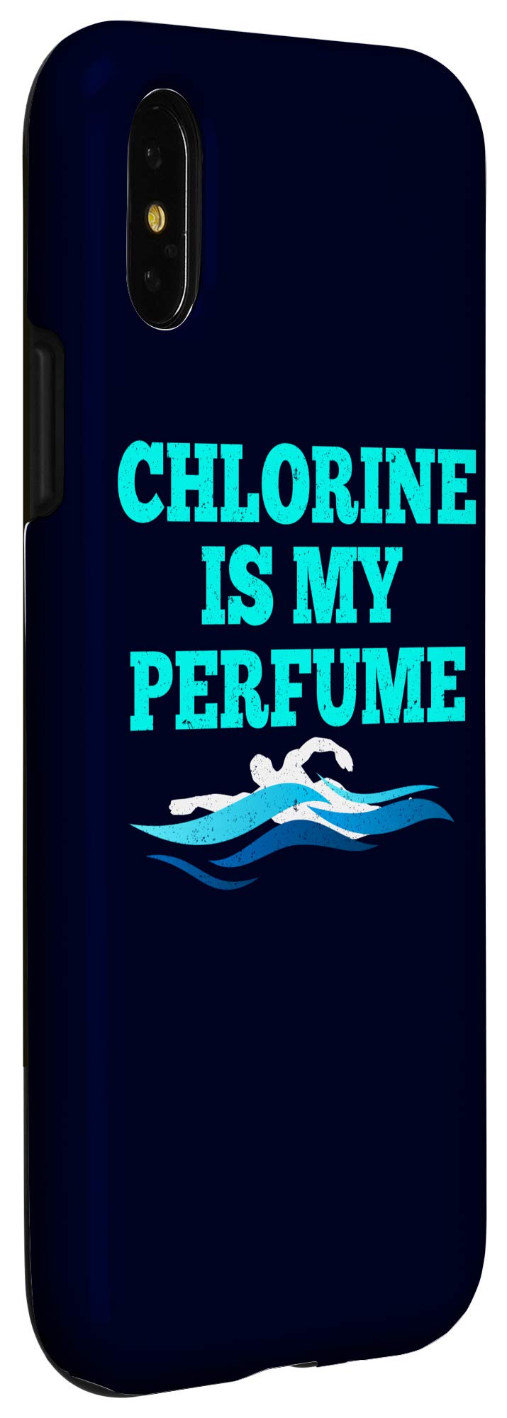 iPhone X/XS Waterproof Case - Funny Swim Gift with 'Chlorine Is My Perfume' Design - Navy Blue Protective Cover for Swimming, Beach & Pool Activities