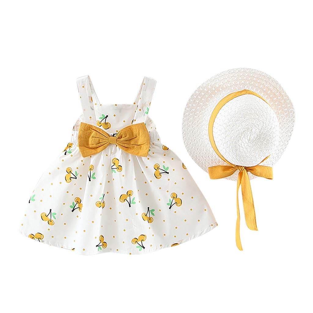 Baby Girls Summer Casual Dresses - Toddler Sun Dresses with Sleeveless Dot Design & Bow Hat Outfit | Perfect for Beach, Birthday Parties & Outdoor Play