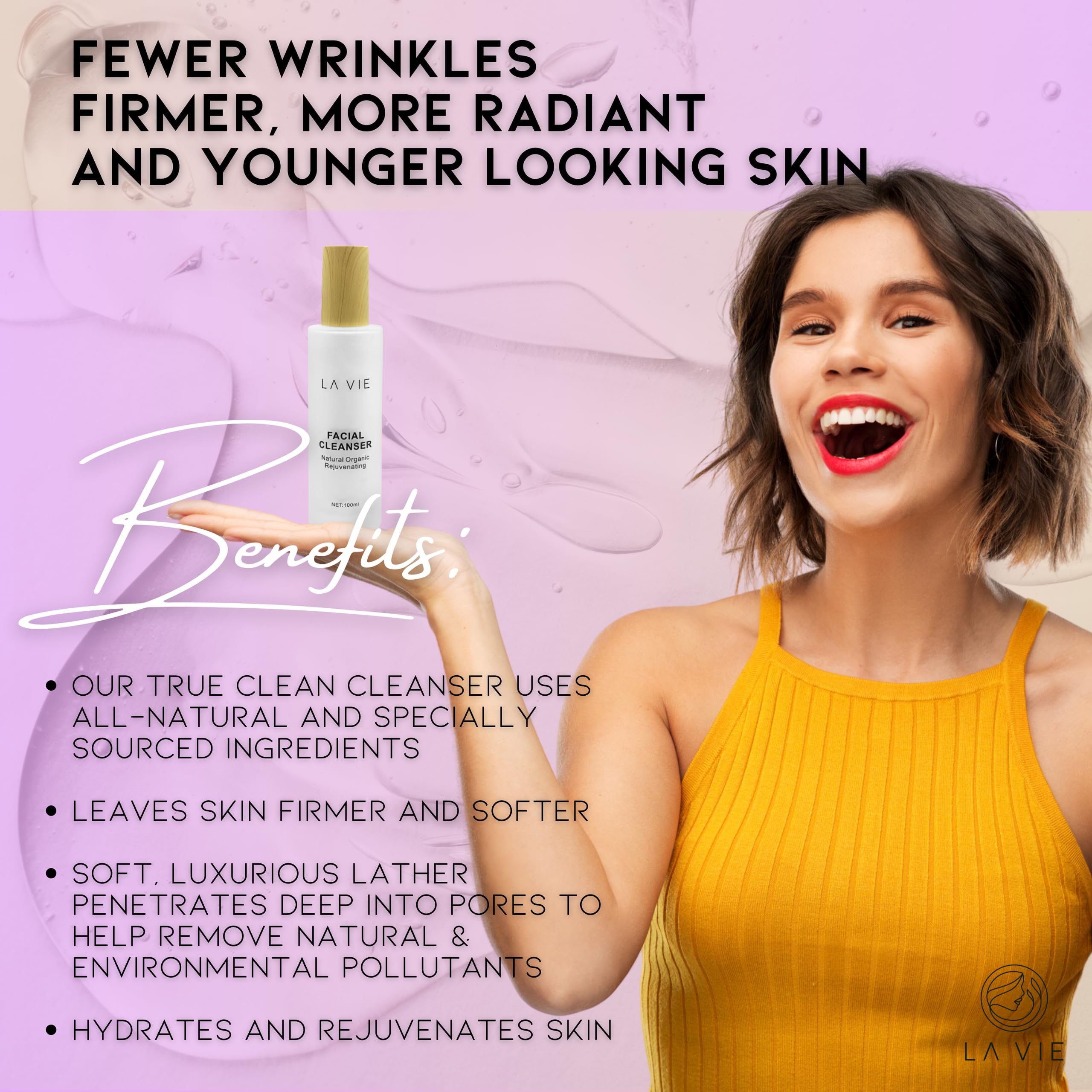 La Vie Rejuvenating Facial Cleanser - Anti-Aging Face Wash with Caffeine, Aloe Vera & Lavender for Women | Gentle Daily Cleansing & Hydration | 100ml/3.38Fl Oz | Perfect for Morning & Night Skincare Routine