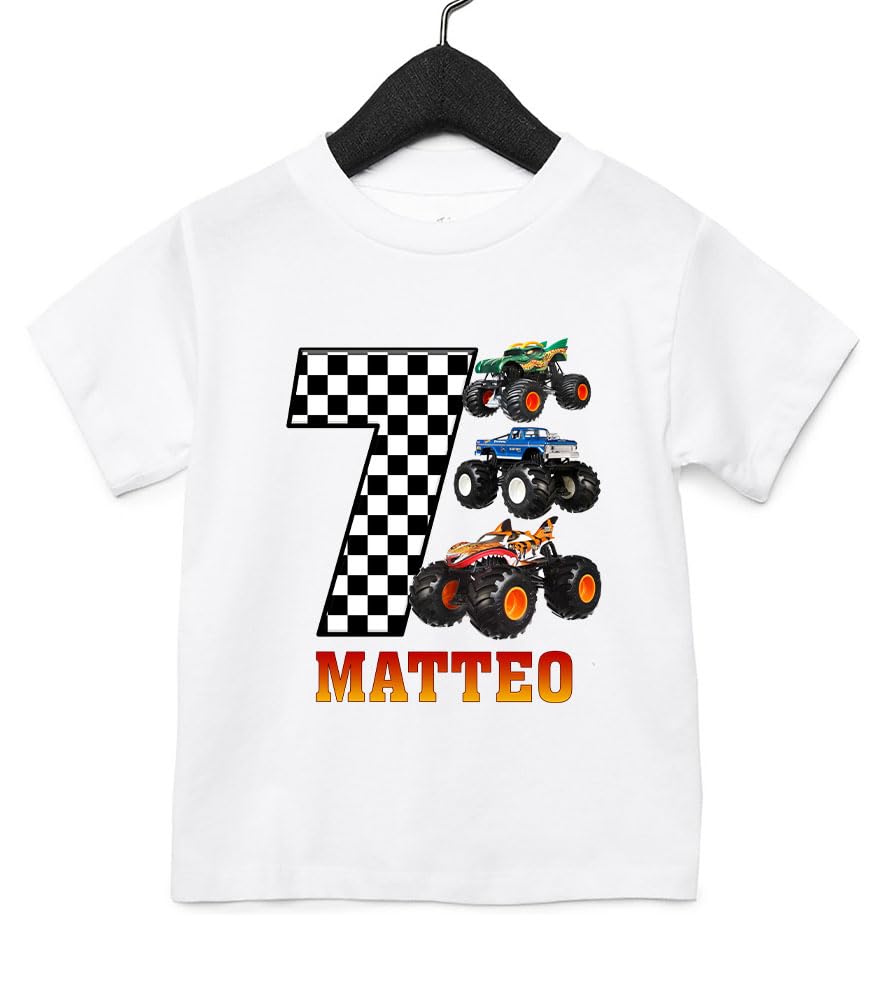 Custom Racing Cars Birthday Shirt for Toddlers - Personalized Monster Truck T-Shirt for Boys - Kids Race Car Themed Birthday Outfit - Perfect for Birthday Parties, Races & Special Events