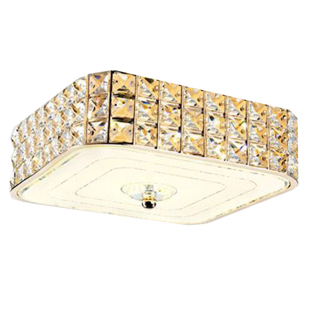 12W LED Ceiling Light - Crystal Acrylic Panel with Golden Chrome Frame, Square Modern Lighting for Bedroom, Living Room, Dining Room - Perfect for Home Decor and Ambient Lighting