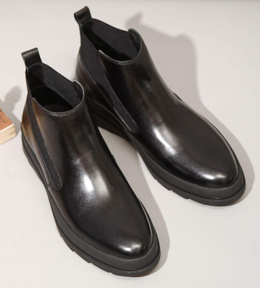Santimon Men's Leather Slip-On Chelsea Boots - Black Platform Ankle Boots for Dress & Casual Wear | Comfortable & Stylish Footwear for Work, Parties & Everyday Outfits