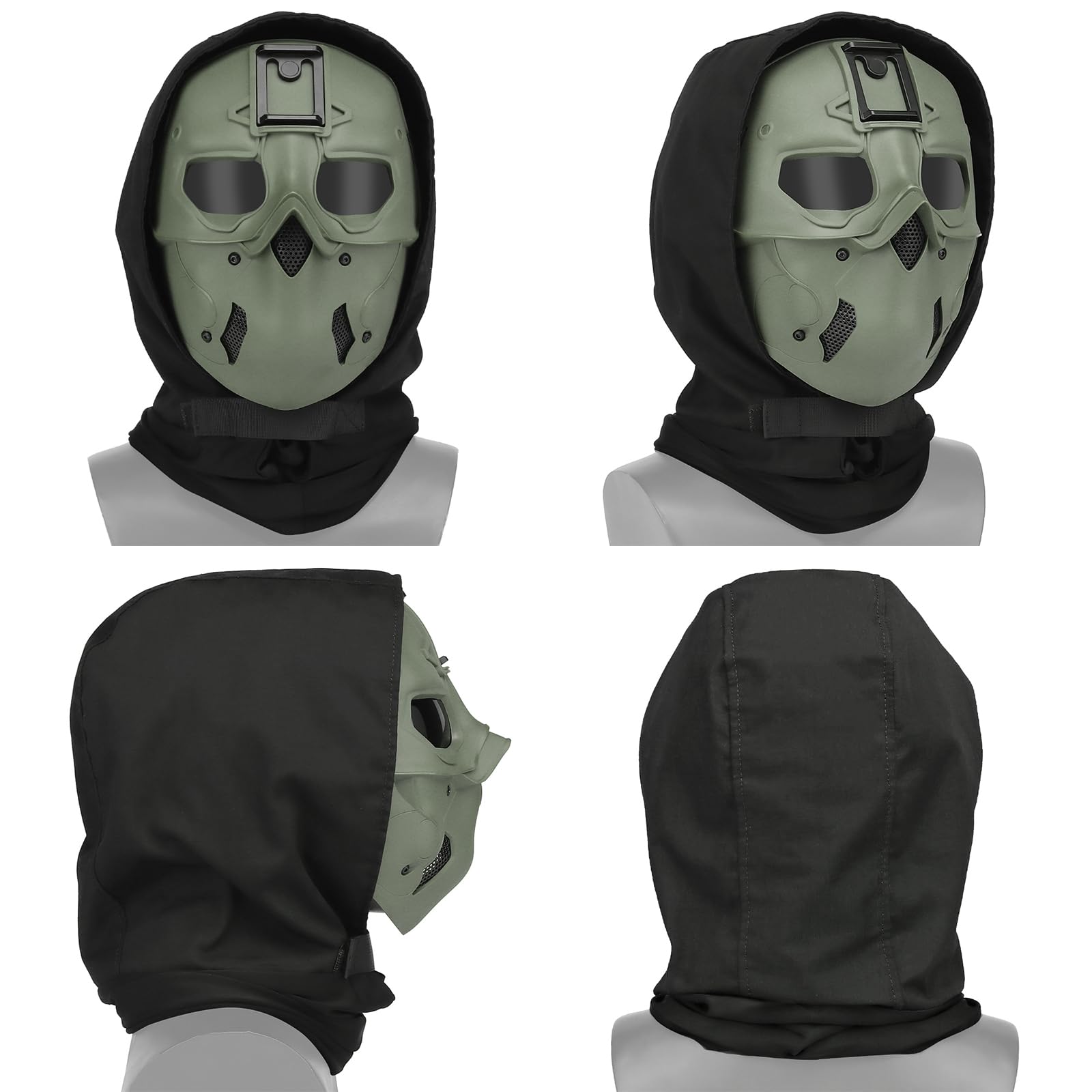 Qavctw Full Head Airsoft & Paintball Mask for Men - Tactical Cyberpunk Mask with Balaclava Hood - Protective Gear for Airsoft, Paintball, Cosplay & Outdoor Sports