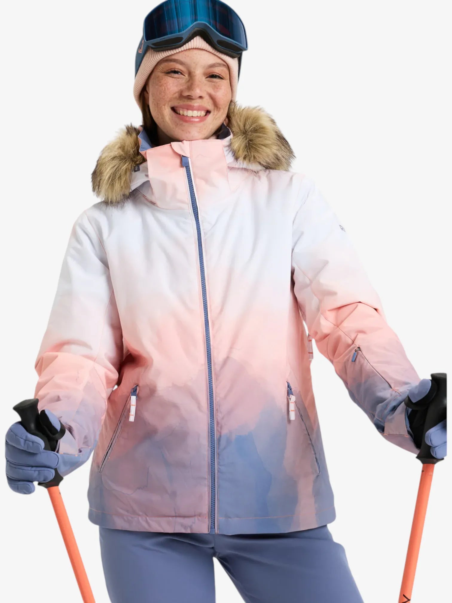Roxy Women's Jet Ski Snow Jacket - Waterproof Winter Coat for Skiing & Snowboarding - Warm Insulated Hooded Puffer Jacket in White Coral