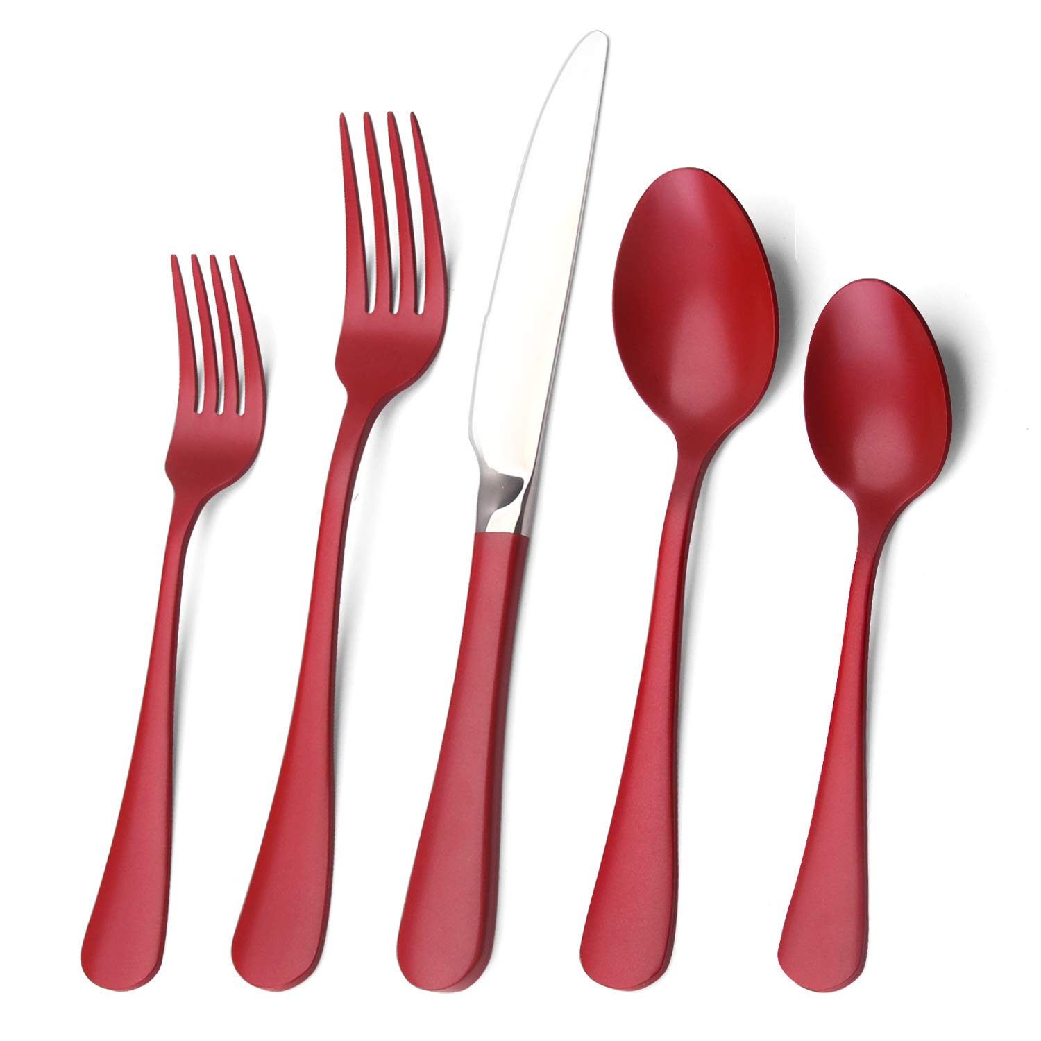 Bysta 20-Piece Stainless Steel Flatware Set - Mirror Polish Red Silverware for 4 People, Durable Kitchen & Restaurant Cutlery Set with Knives, Forks & Spoons - Dishwasher Safe - Perfect for Dining, Gifts & Special Occasions