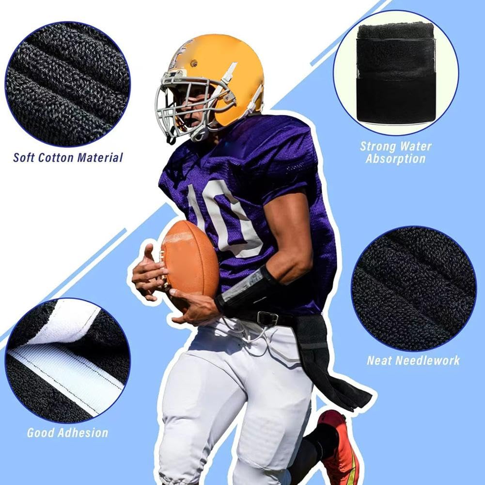 Quarterback Football Field Towel with Hook & Loop Fastener - 4 Pack Cotton Closed Loop Gym Towels for Cleaning Hands, Visor & Gloves - Perfect for Football Games, Training & Outdoor Sports (Black)