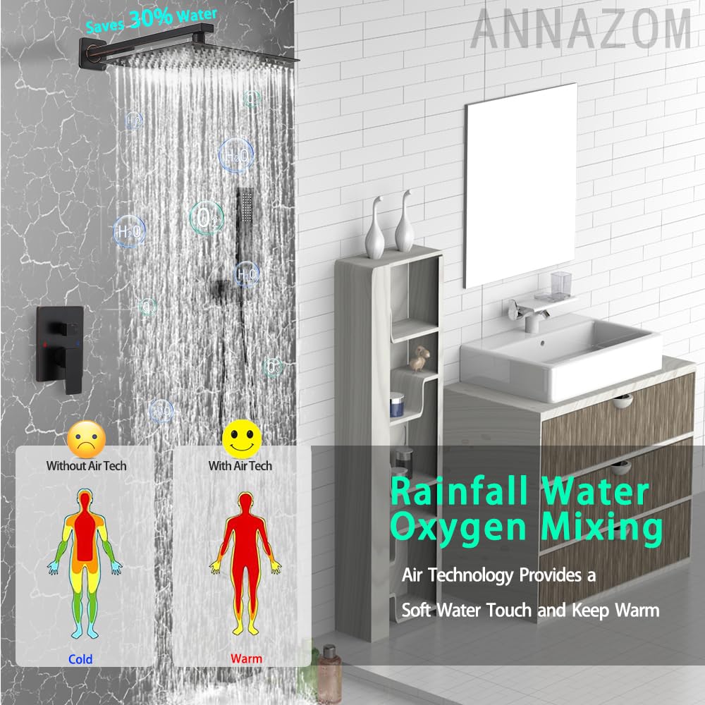 Oil Rubbed Bronze Rain Shower Faucet Set - 12 Inch Square Shower Head with Handheld Spray & Waterfall Showerhead - All Metal Shower System with Trim Repair Kits (Includes Shower Valve) - Perfect for Bathroom Remodel & Luxury Spa Experience