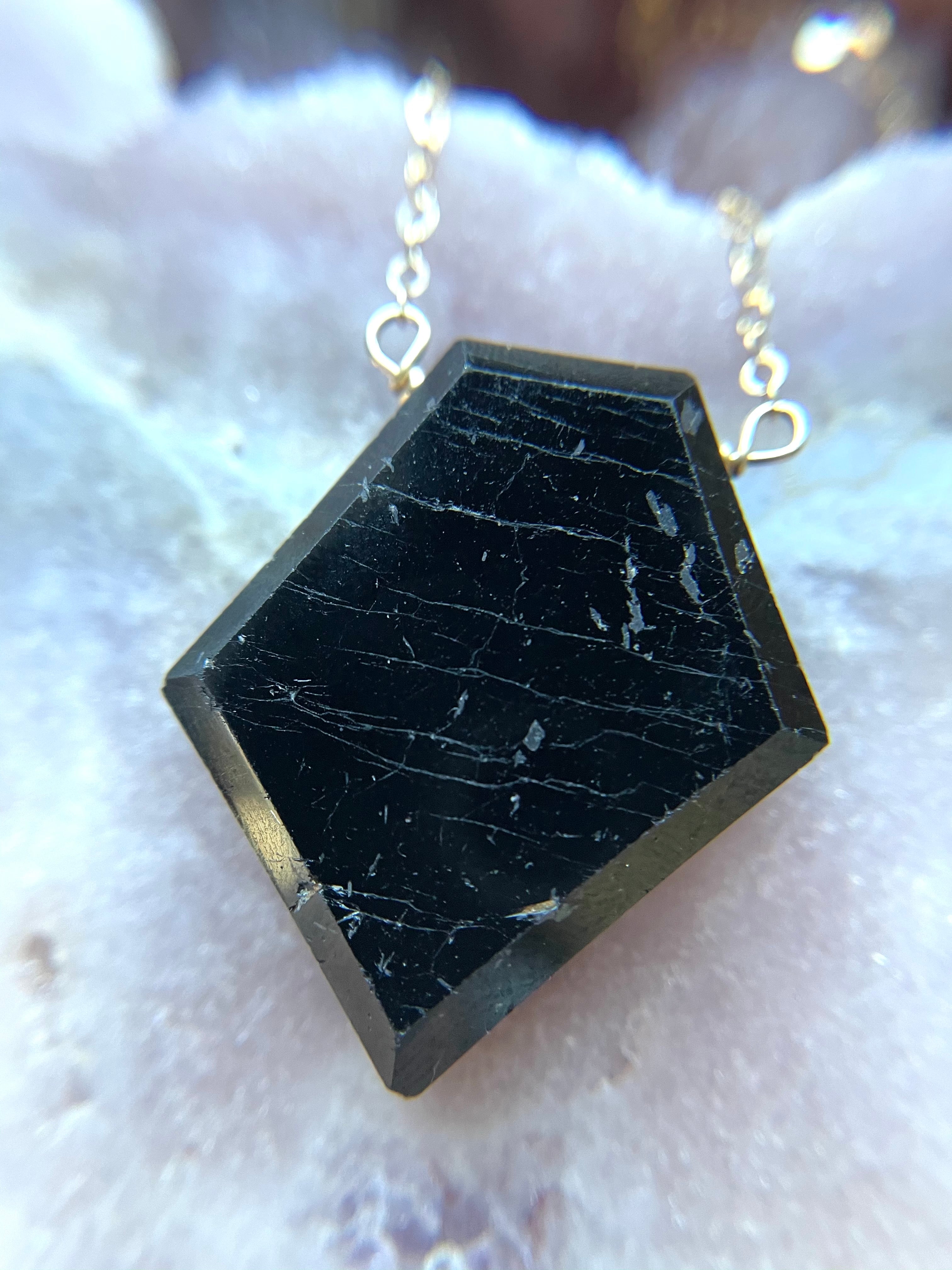 Large Black Tourmaline Shield Plate Necklace - Empath Protection Jewelry for Energy Cleansing & Spiritual Healing | Perfect for Meditation, Reiki, and Daily Wear