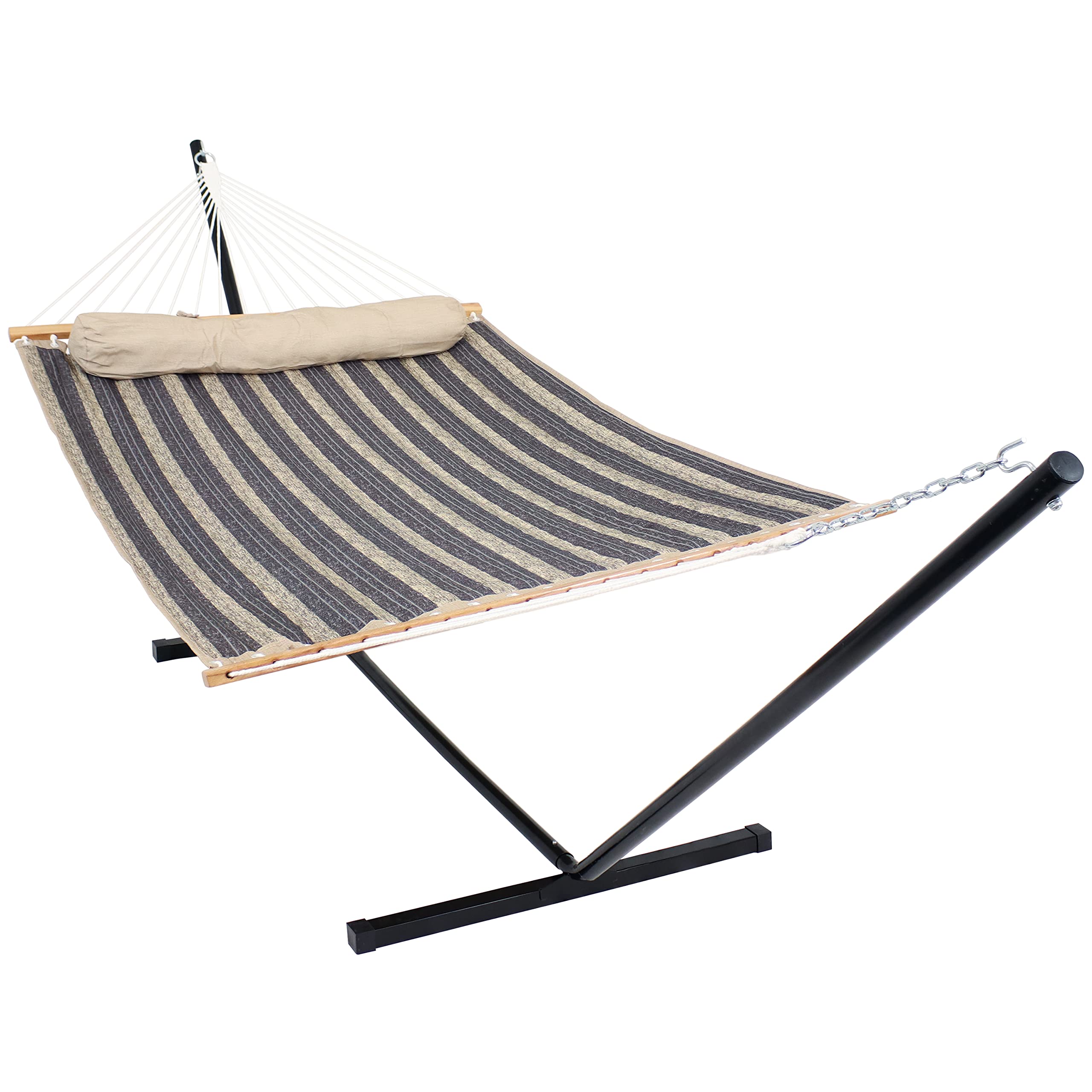 Sunnydaze Quilted Double Hammock with Stand for Outdoor Use - 350 lb Weight Capacity 2-Person Hammock with 12-Foot Steel Stand - Perfect for Backyard, Patio, Camping & Mountainside Relaxation