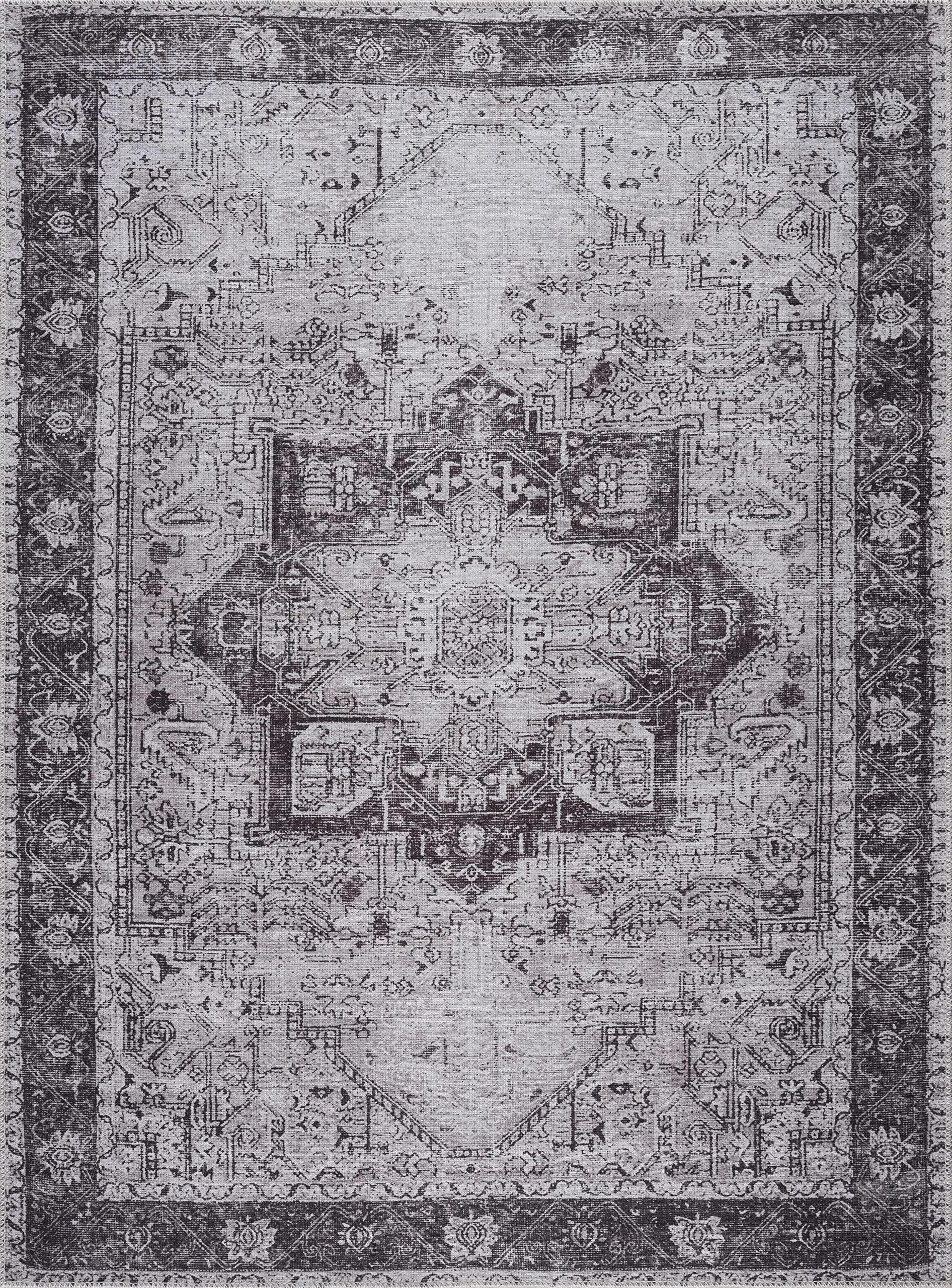 Hauteloom Kyan Washable Area Rug for Living Room & Bedroom - Traditional Design in Gray, Black, Peach - 8'10